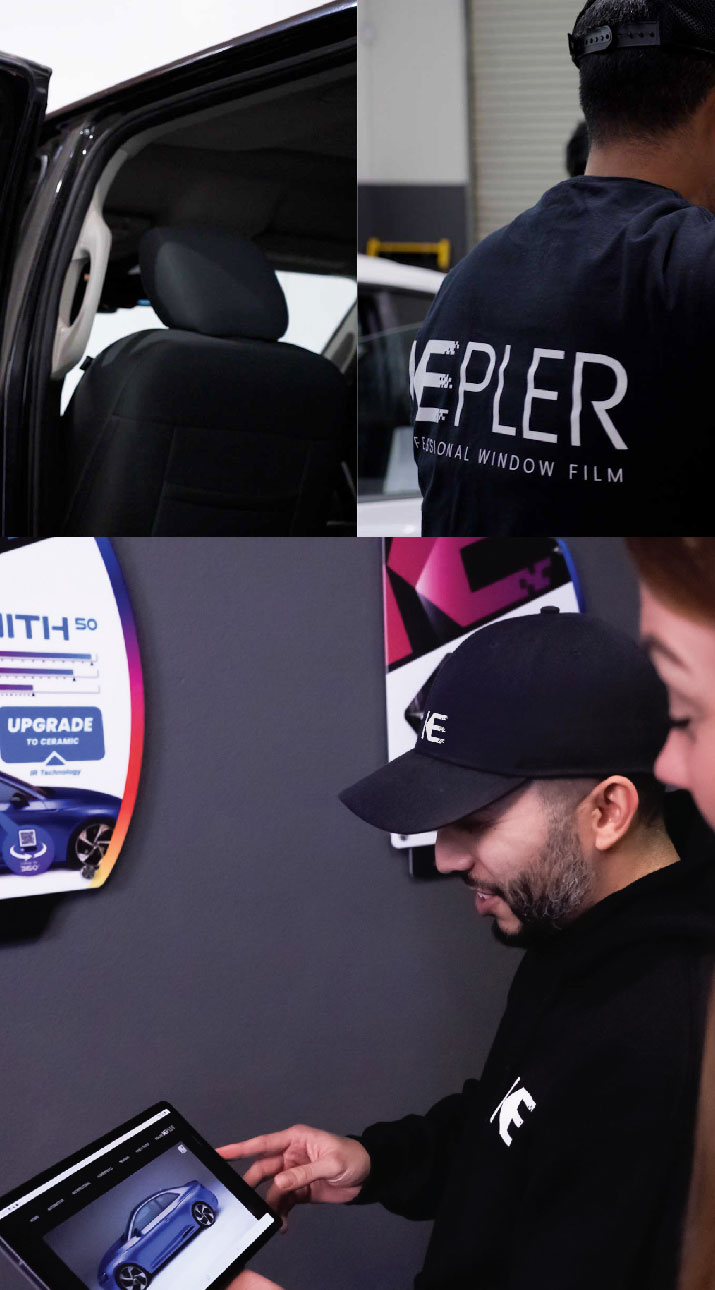 Kepler Dealer Showing Car Window Film Options to Customer in Moscow, Idaho