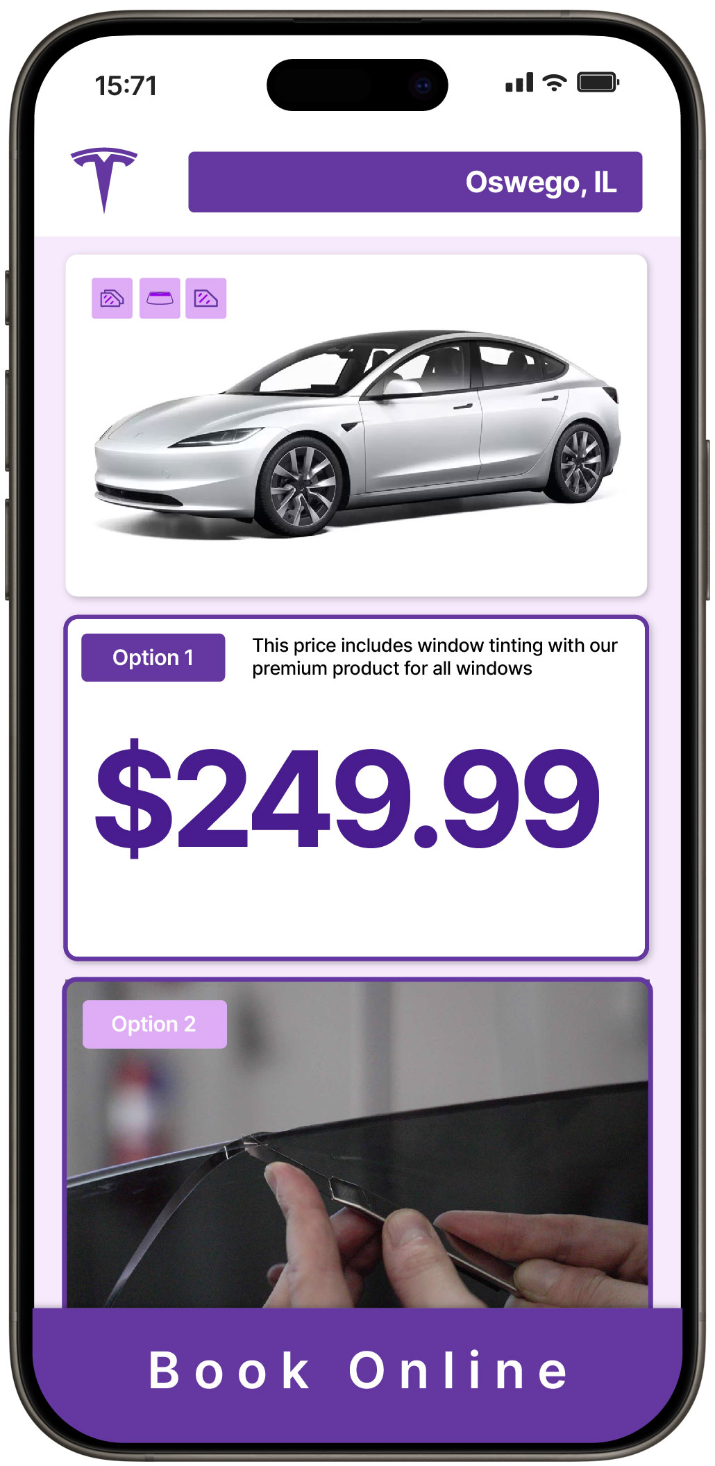 View Competitive Tesla Window Tinting Prices in Oswego, Illinois