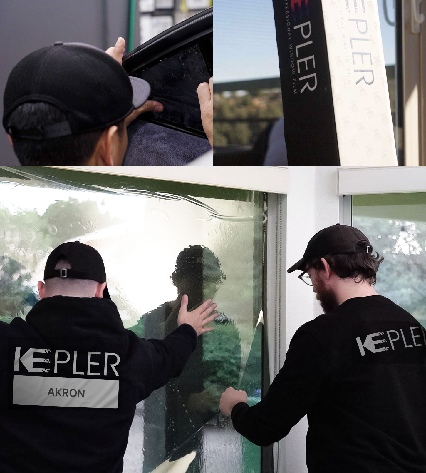 Expert Technician Fitting Ceramic Window Tint to Home in Akron