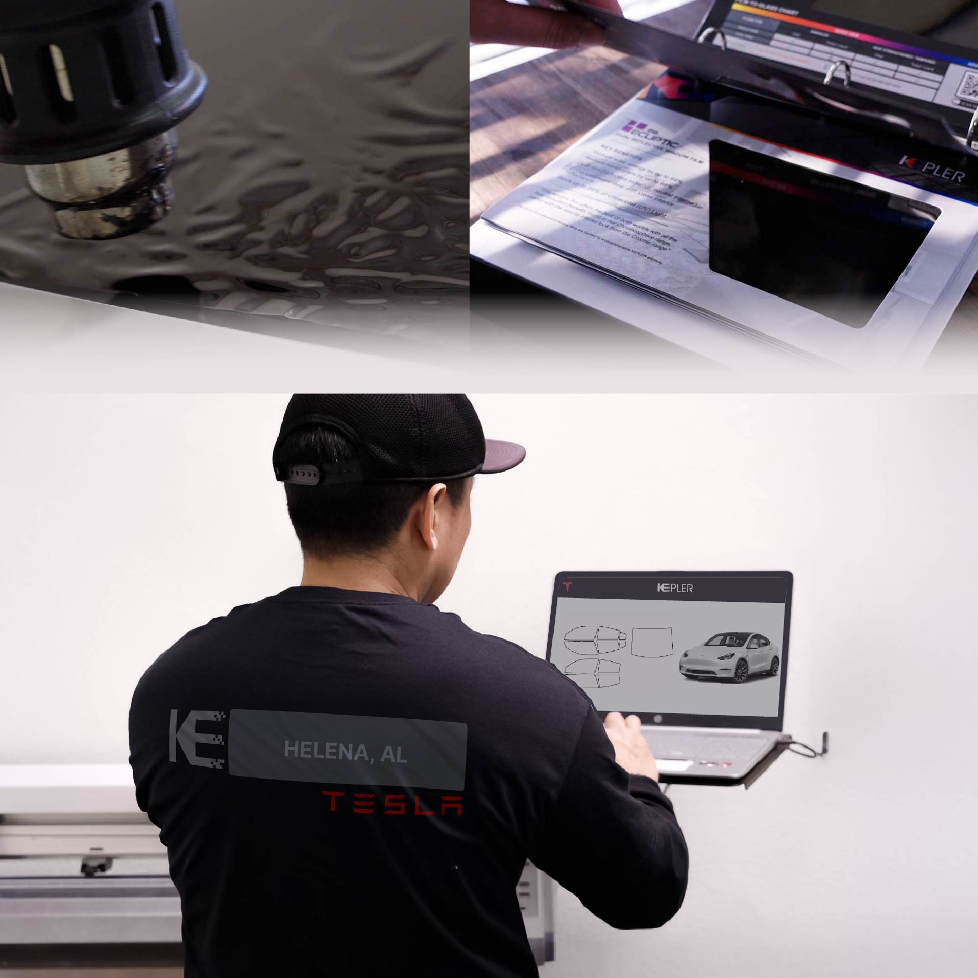 Kepler Technician Applying High-tech Window Tint to Tesla in Helena