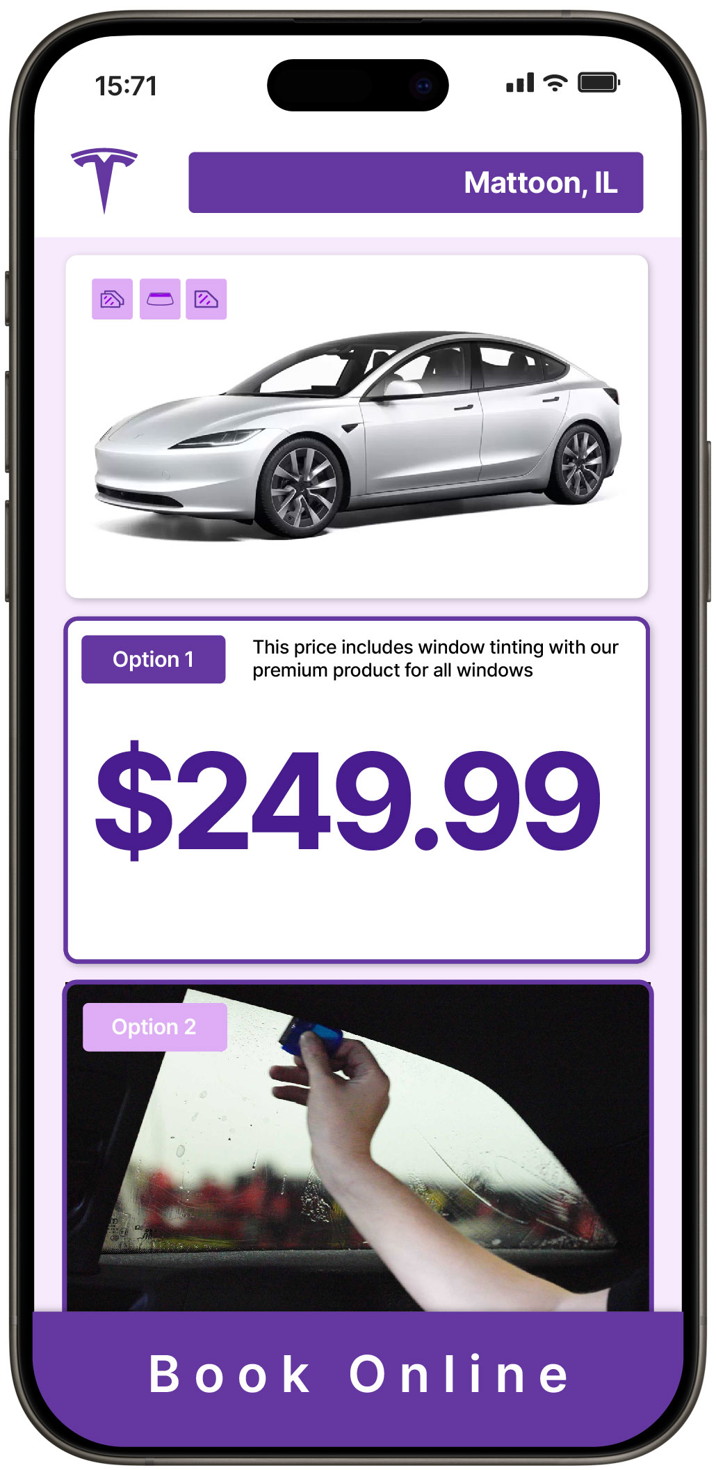 View Competitive Tesla Window Tinting Rates in Mattoon, Illinois
