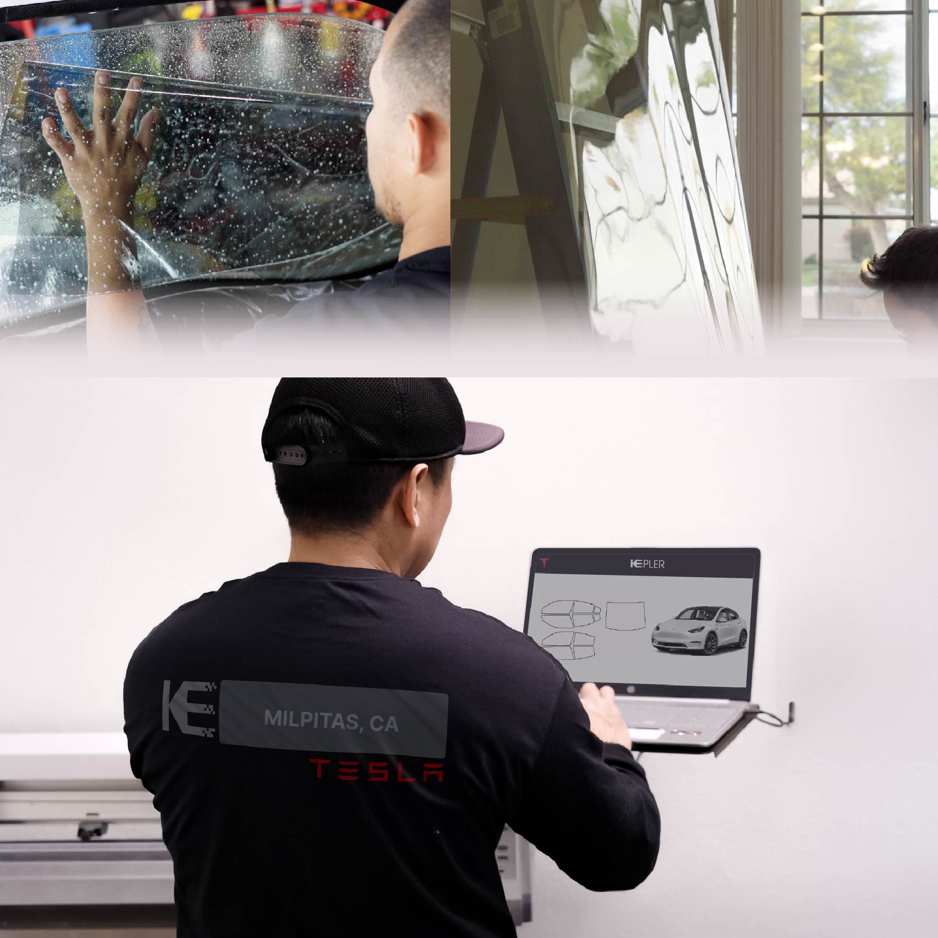 Kepler Technician Fitting High-tech Window Tint to Tesla in Milpitas