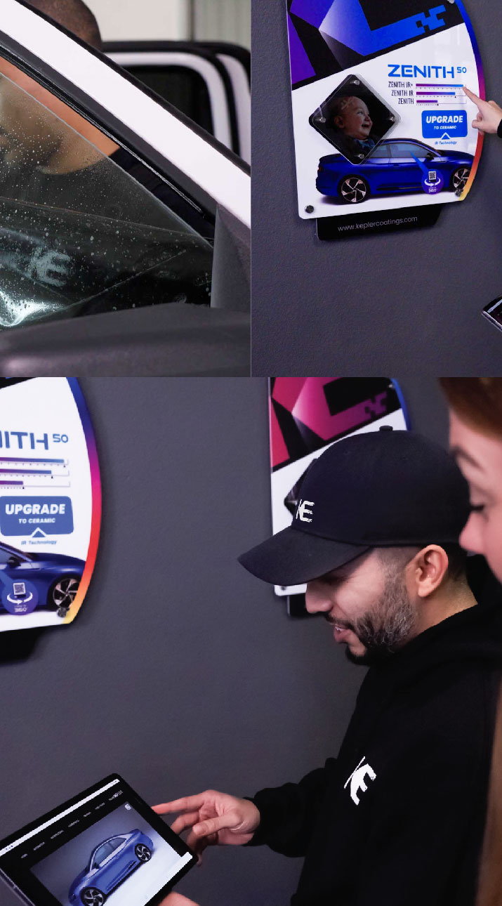 Kepler Dealer Showing Car Window Film Options to Customer in Chester, Pennsylvania