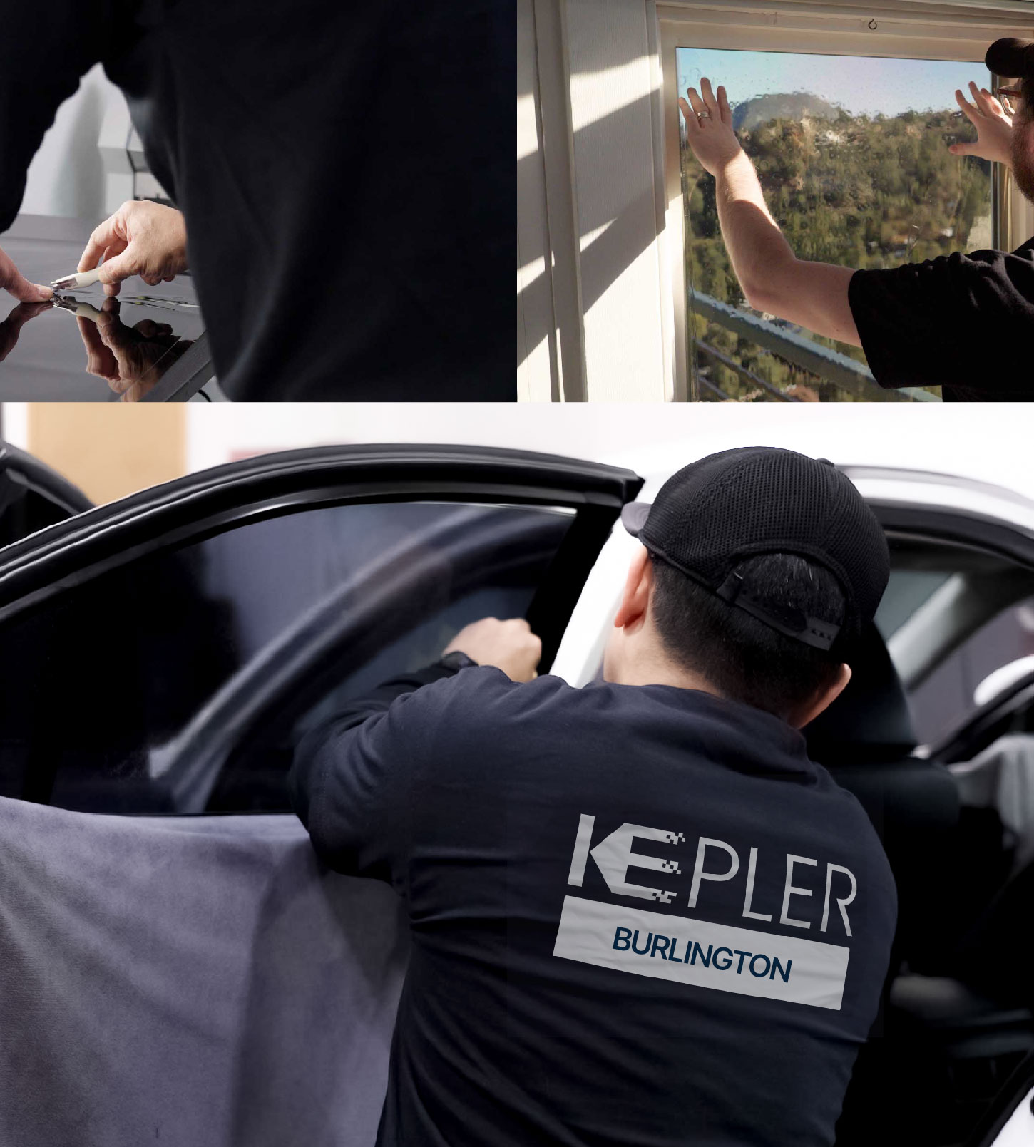 Automotive Window Tinting Expert Applying Film in Burlington, North Carolina