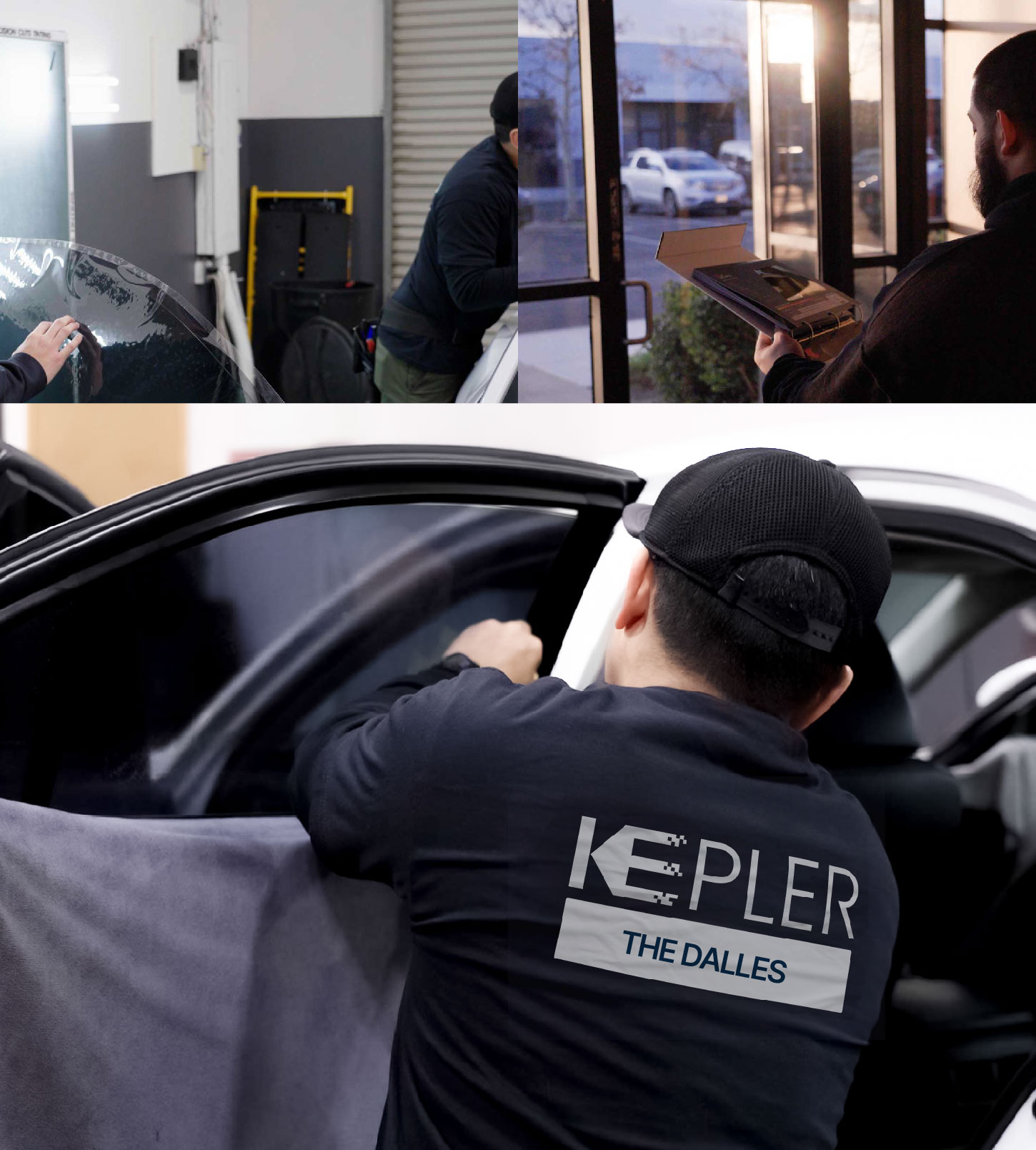 Automotive Window Tinting Expert Applying Film in The Dalles, Oregon
