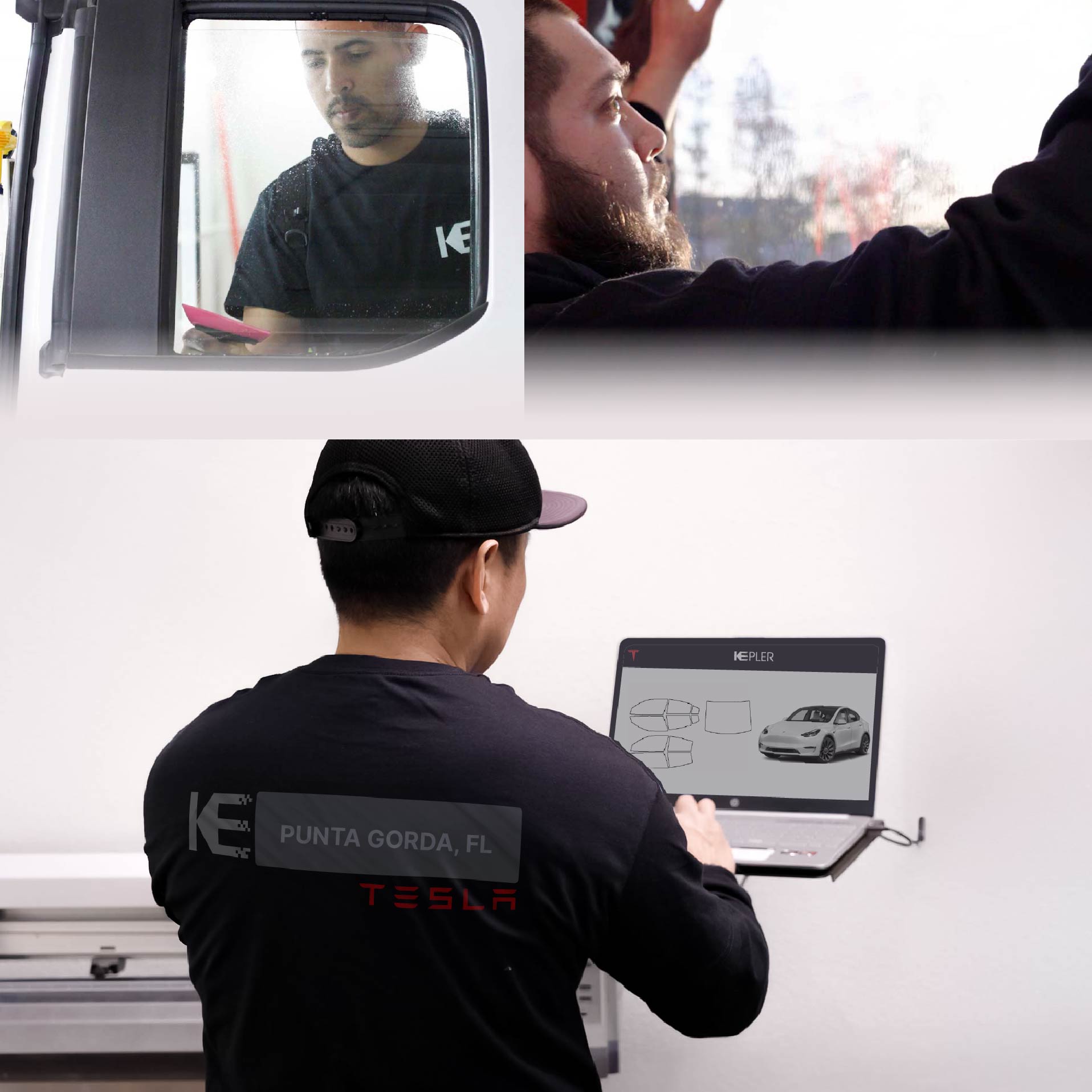 Expert Technician Installing High-tech Window Tint to Tesla in Punta Gorda
