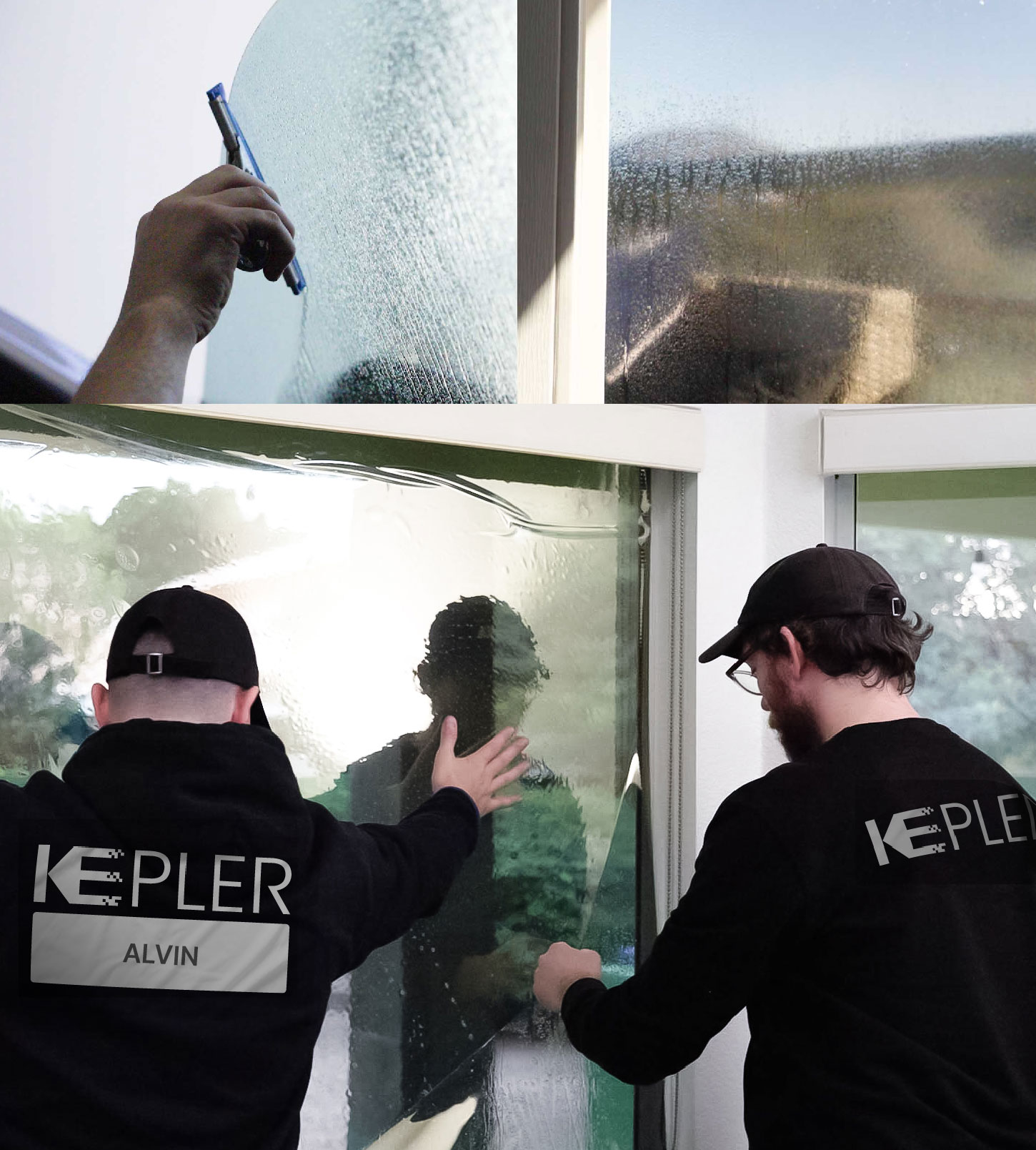 Kepler Technician Applying Ceramic Window Tint to Home in Alvin