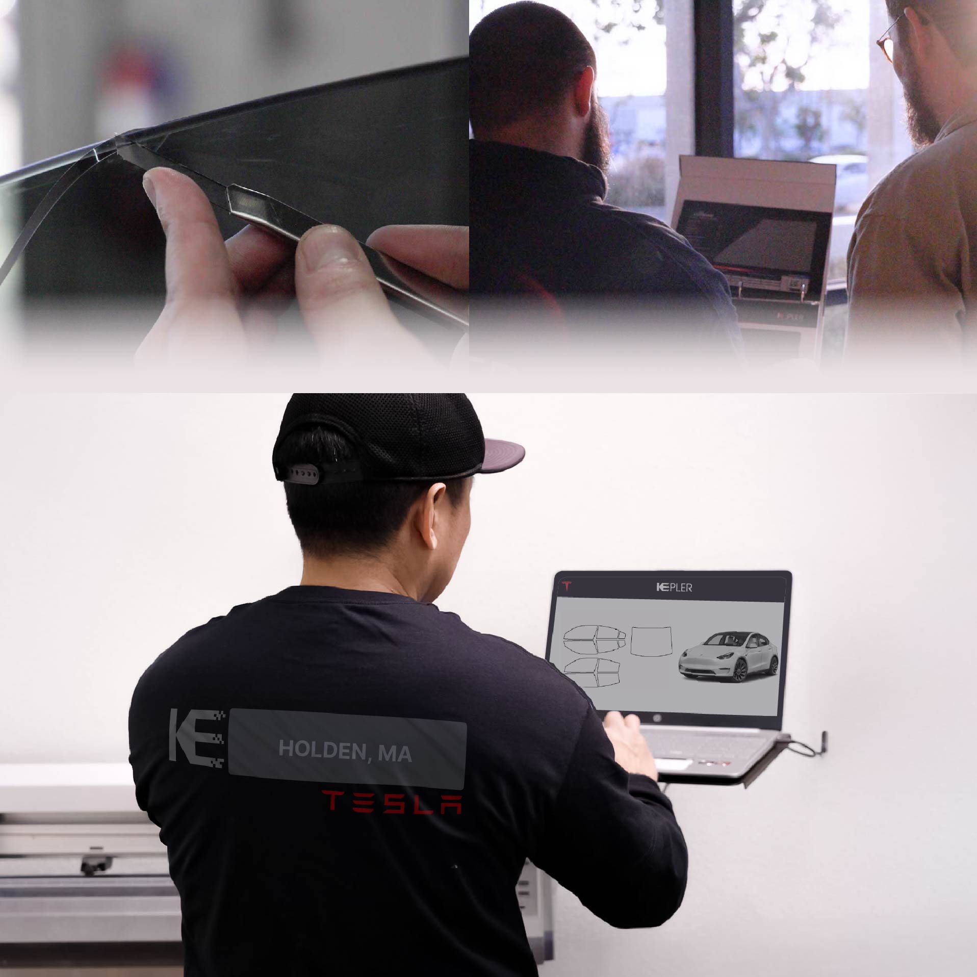 Kepler Technician Applying High-tech Window Tint to Tesla in Holden