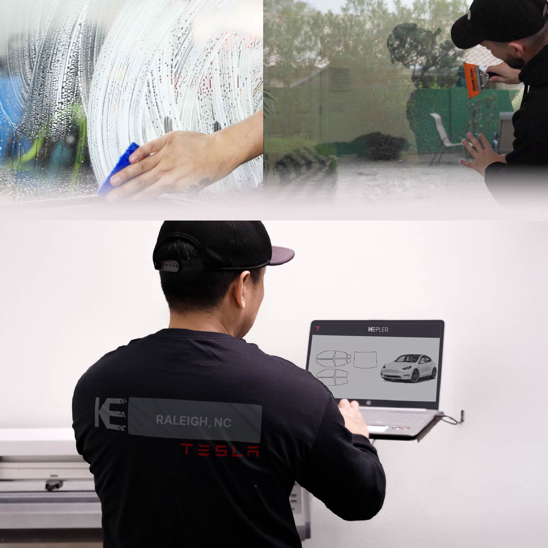 Kepler Technician Installing High-tech Window Tint to Tesla in Raleigh