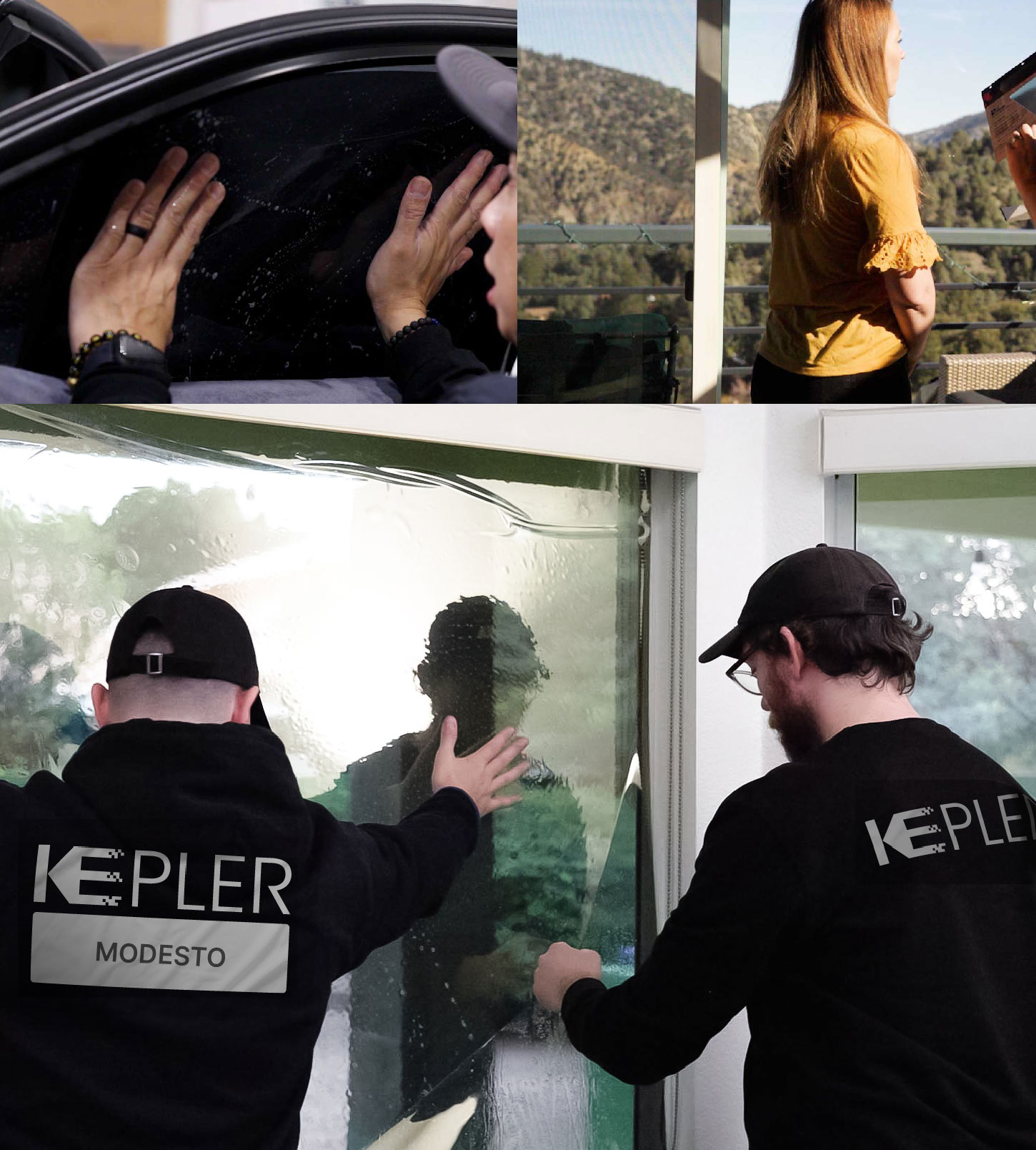 Kepler Technician Installing High-tech Window Tint to Home in Modesto