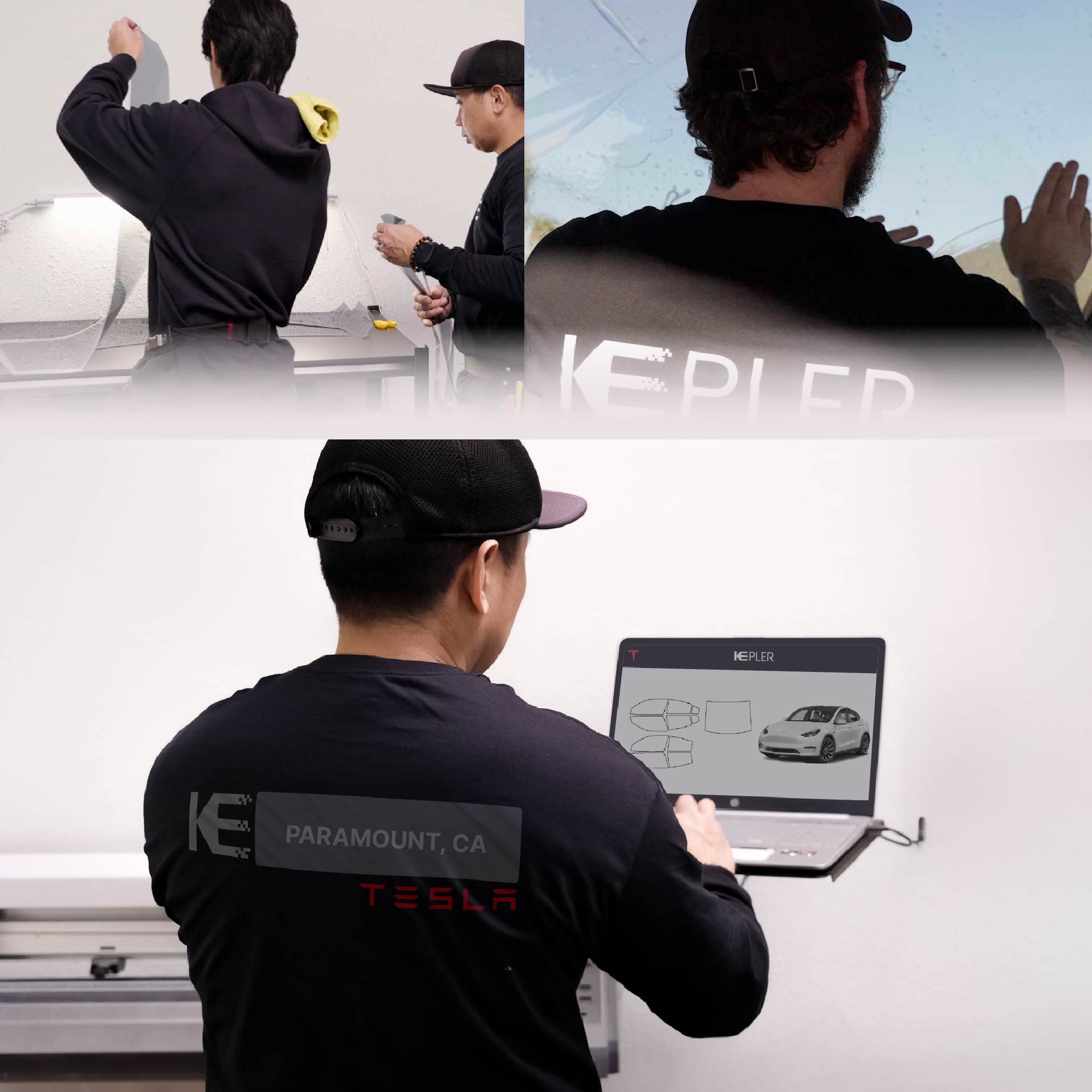 Expert Technician Applying Advanced Window Tint to Tesla in Paramount