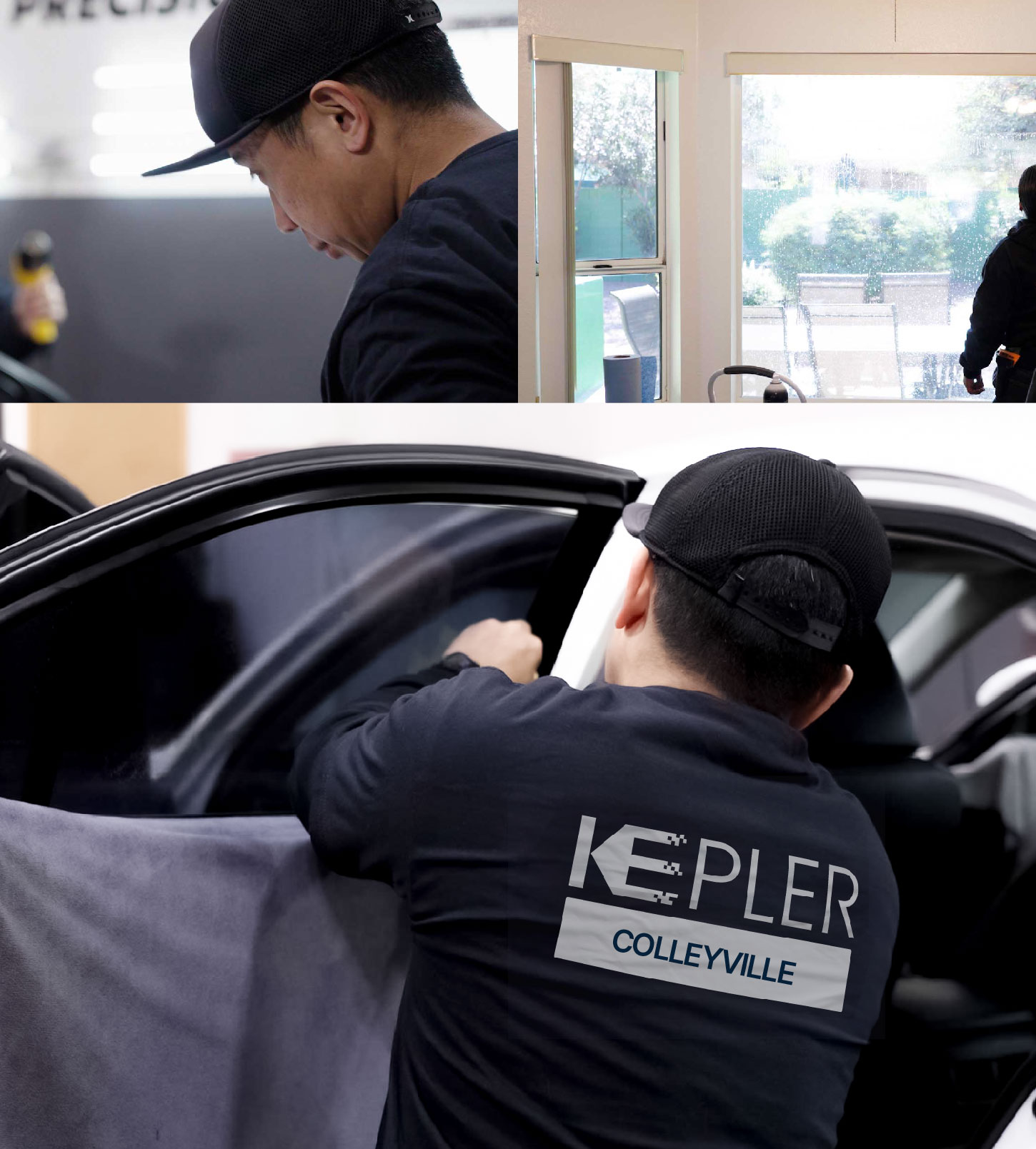 Automotive Window Tinting Expert Applying Film in Colleyville, Texas