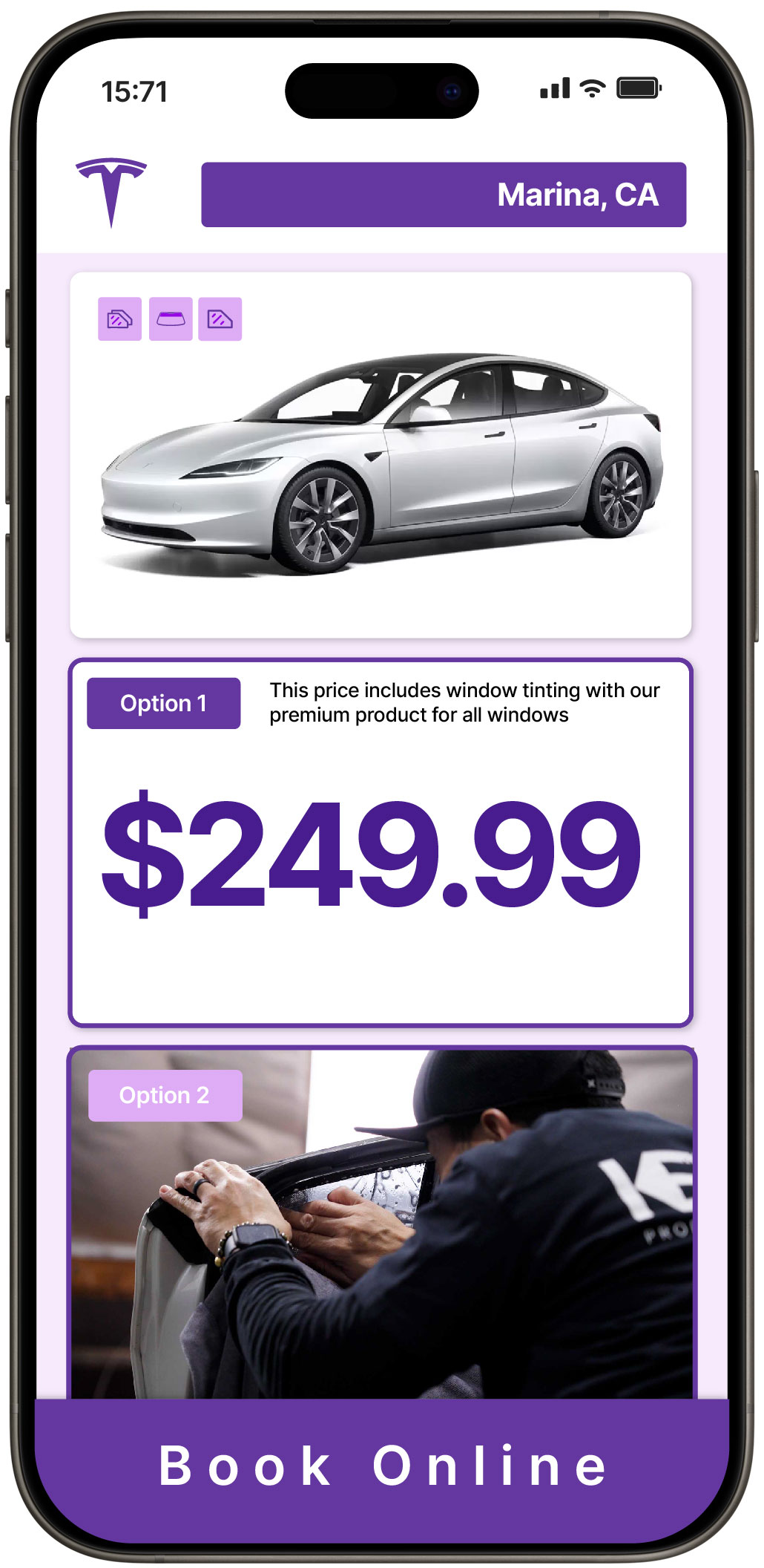 View Competitive Tesla Window Tinting Costs in Marina, California
