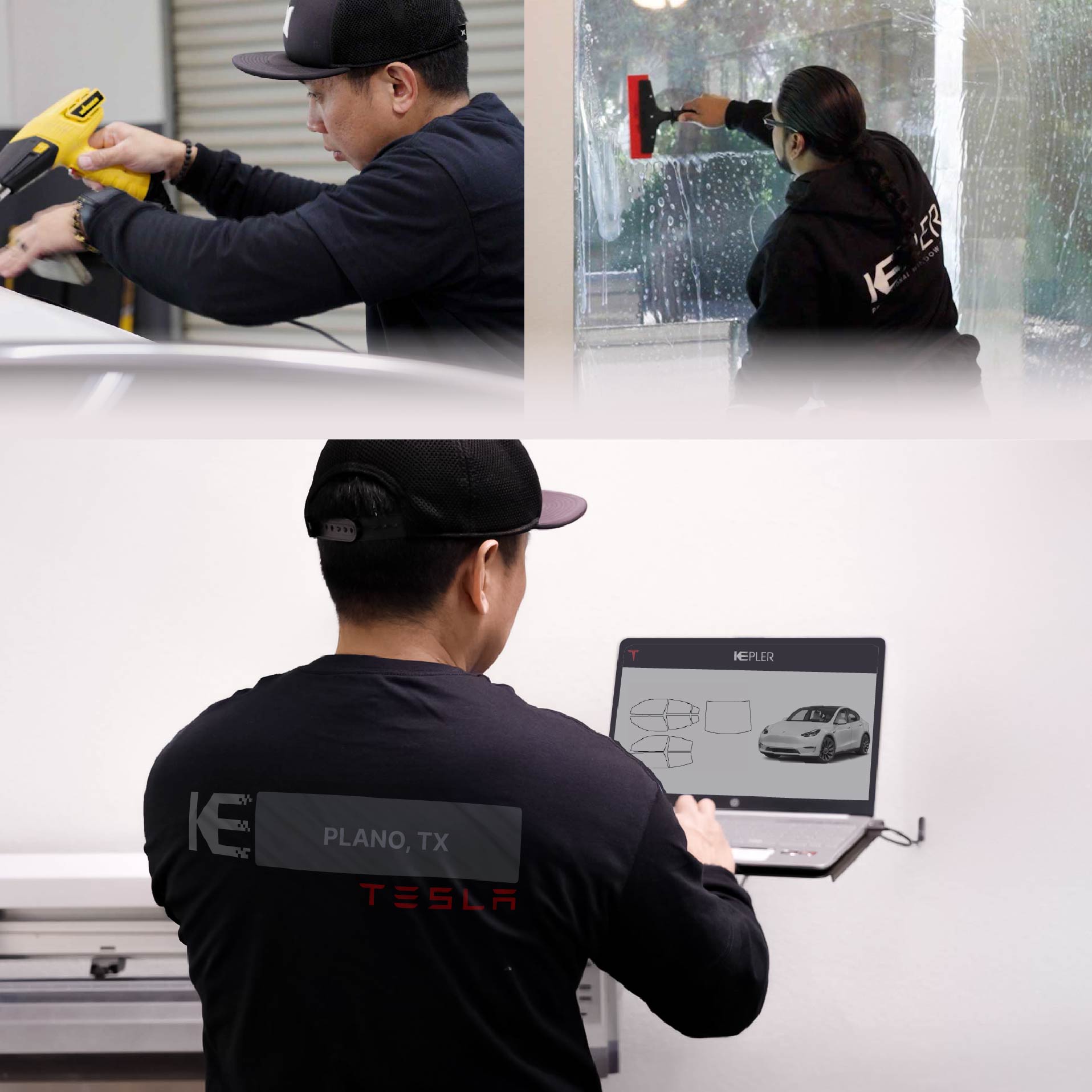 Kepler Technician Fitting High-tech Window Tint to Tesla in Plano
