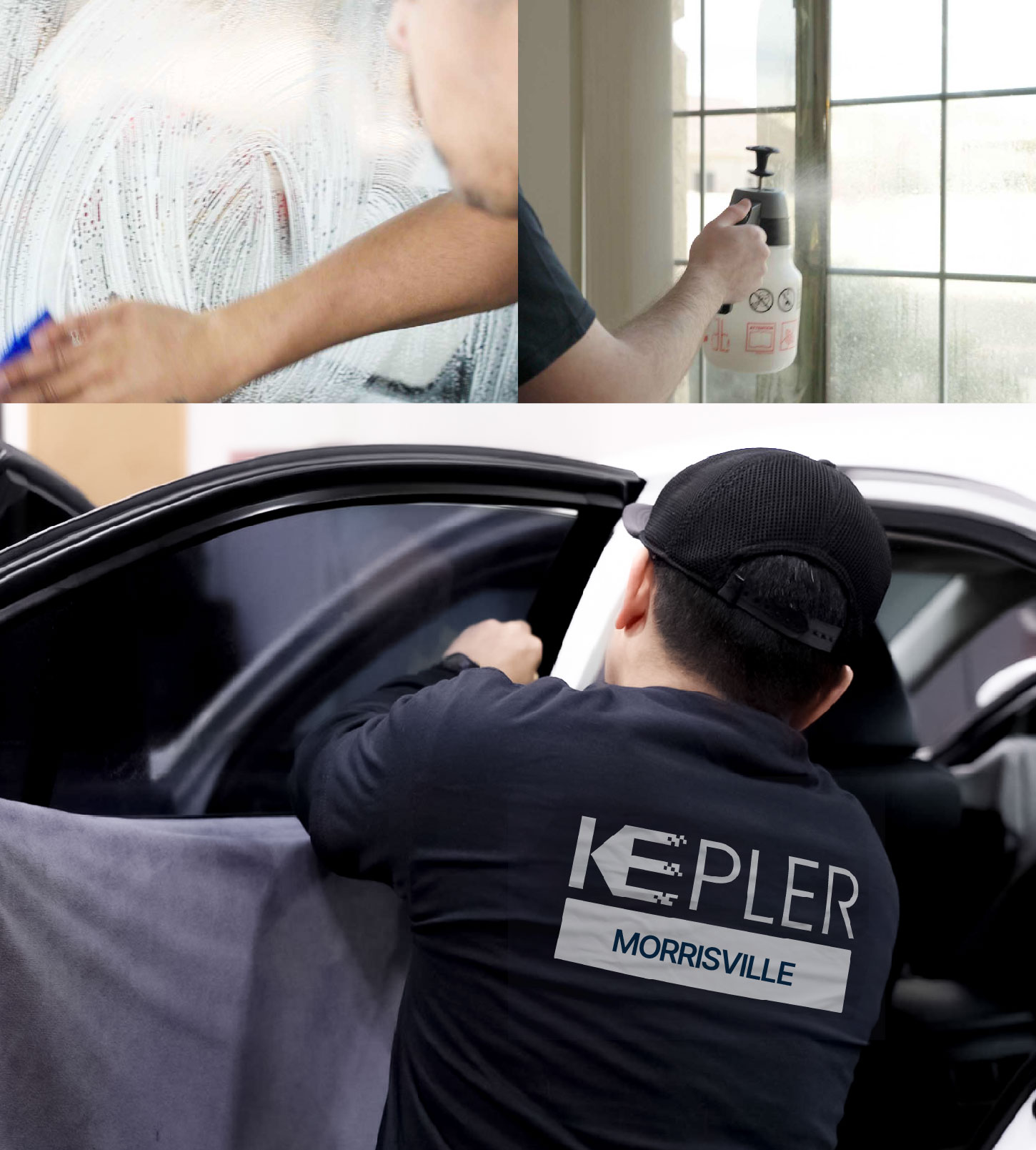 Automotive Window Tinting Expert Applying Film in Morrisville, North Carolina