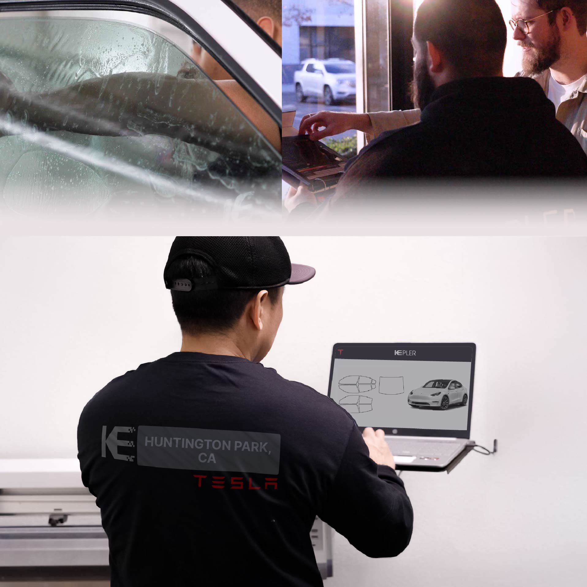 Kepler Technician Applying High-tech Window Tint to Tesla in Huntington Park