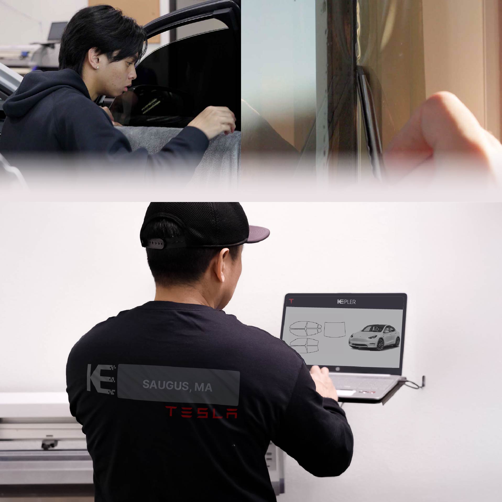 Kepler Technician Fitting High-tech Window Tint to Tesla in Saugus