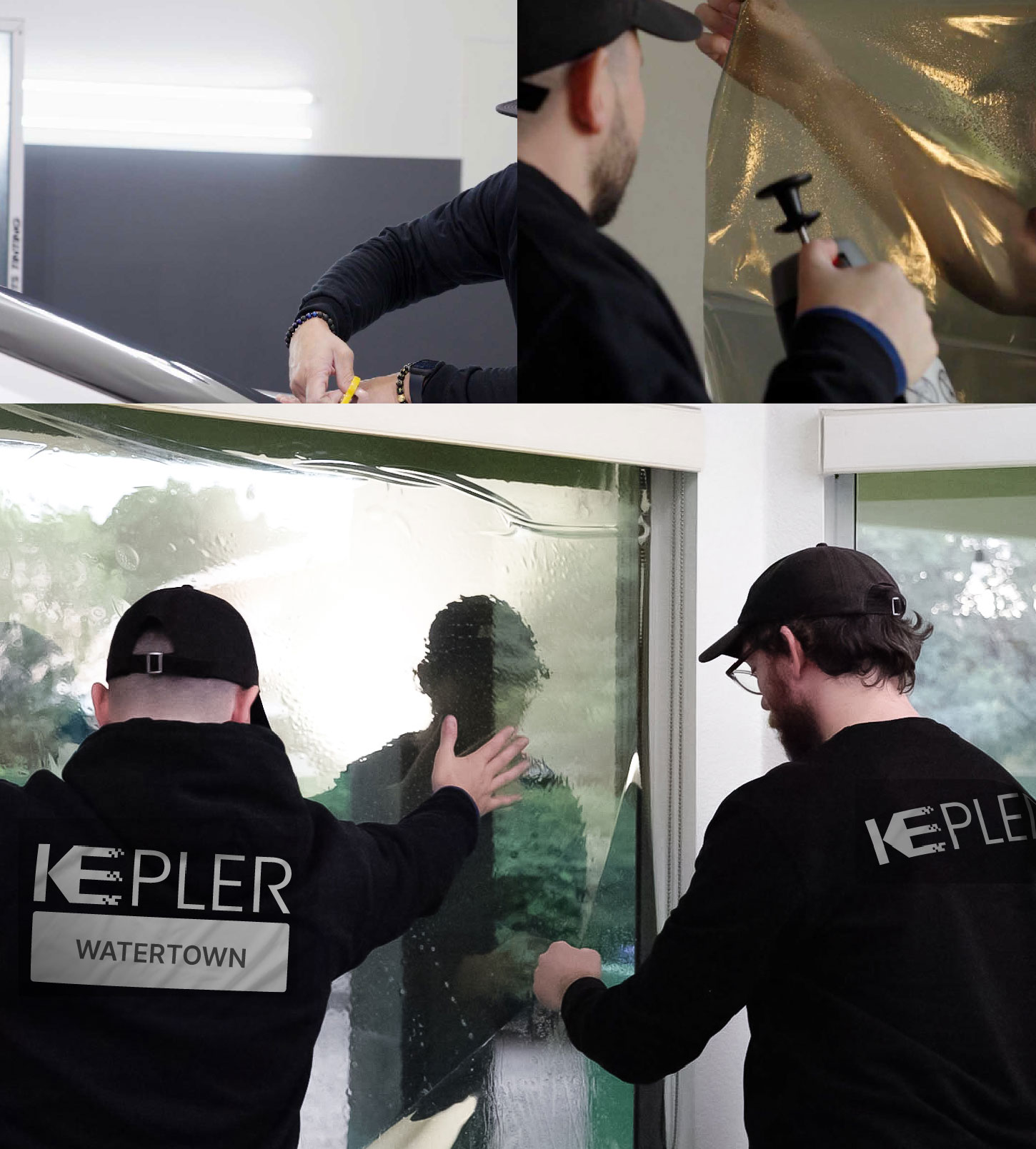 Expert Technician Installing High-tech Window Tint to Home in Watertown