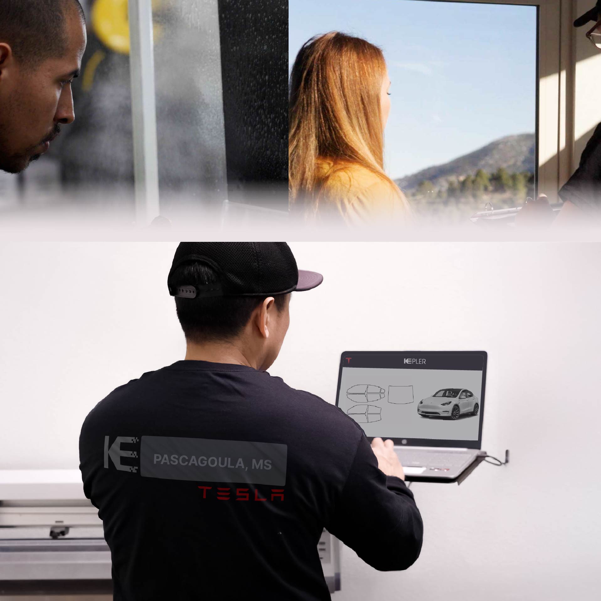 Expert Technician Fitting Advanced Window Tint to Tesla in Pascagoula