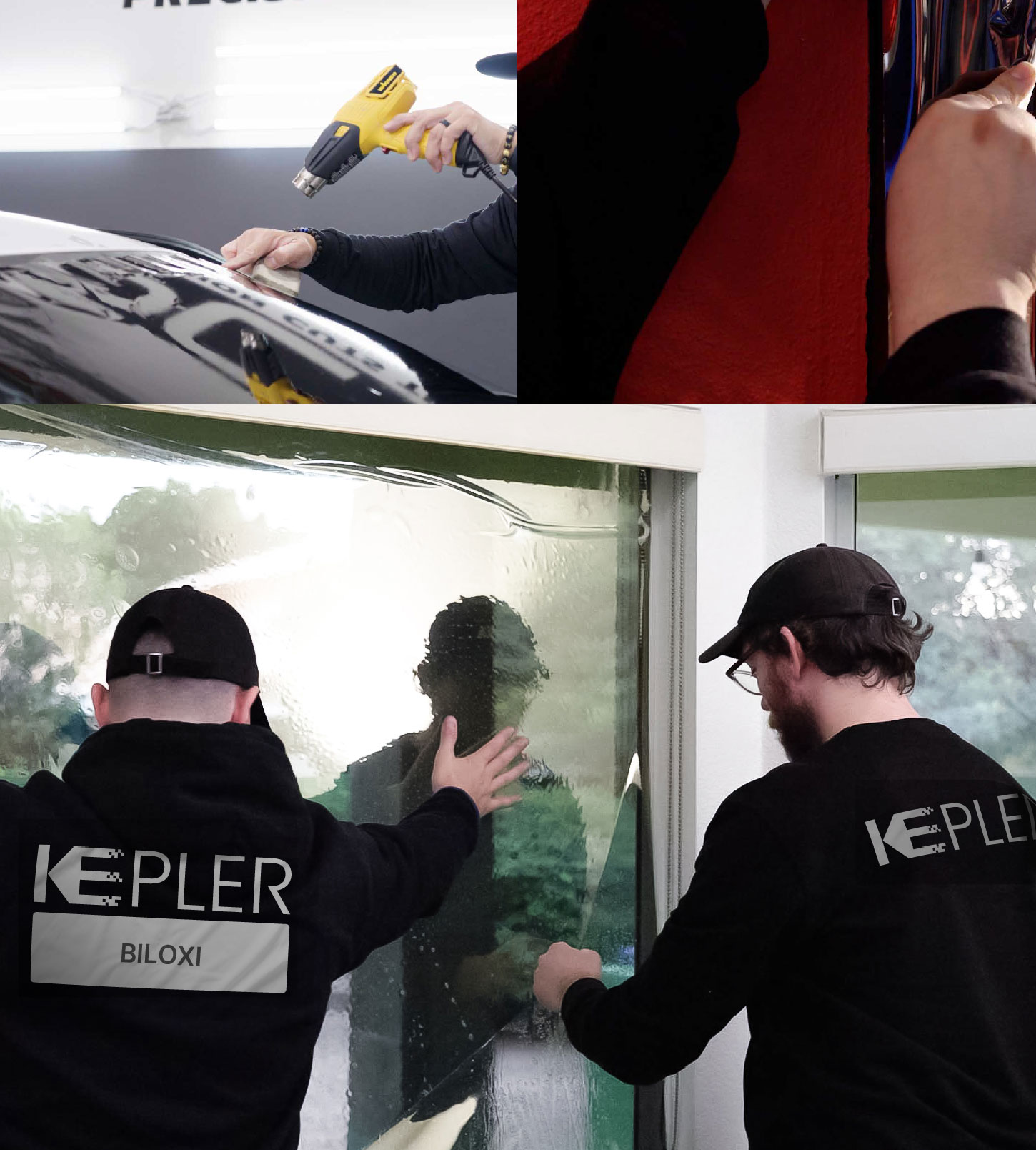 Expert Technician Fitting Ceramic Window Tint to Home in Biloxi