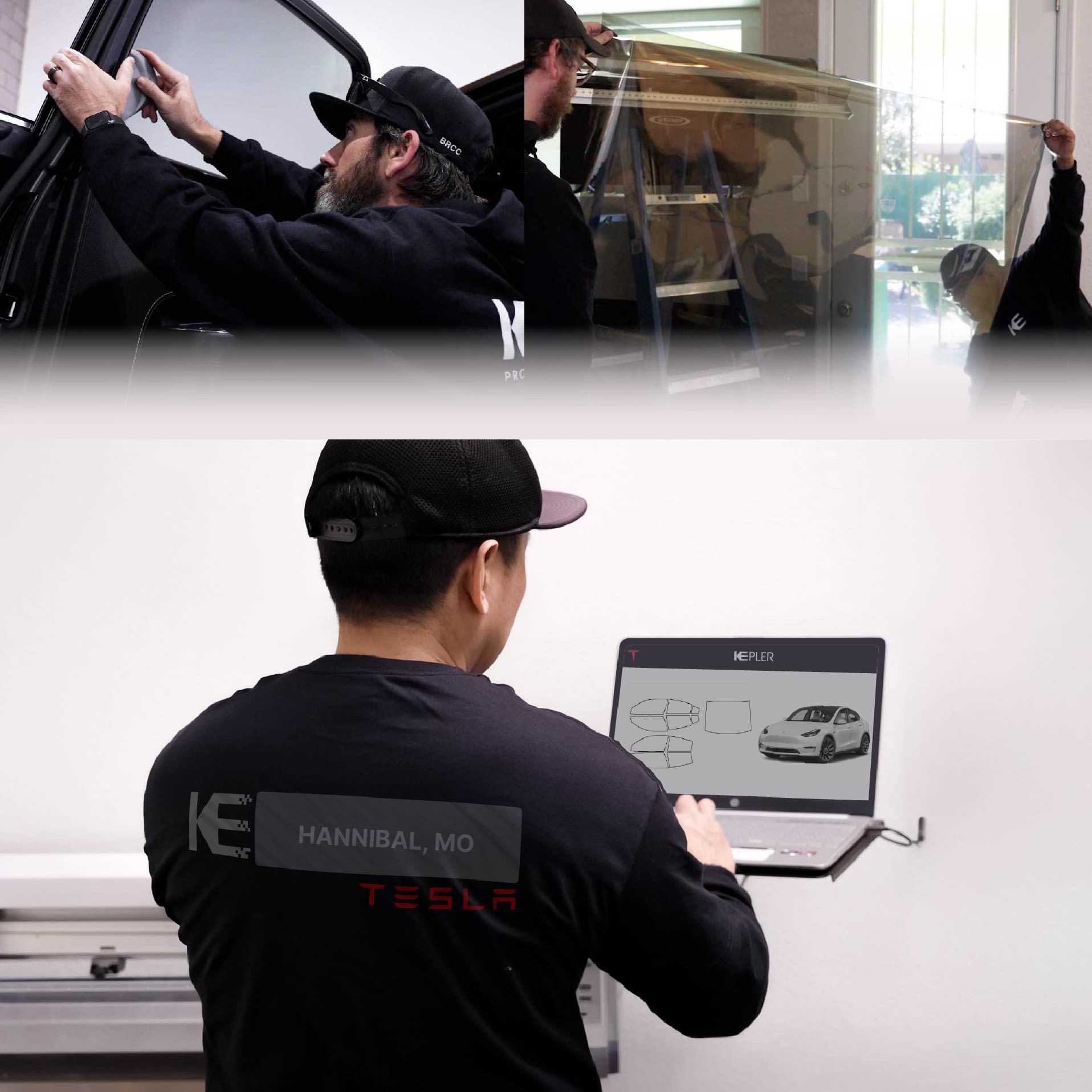Expert Technician Fitting Ceramic Window Tint to Tesla in Hannibal