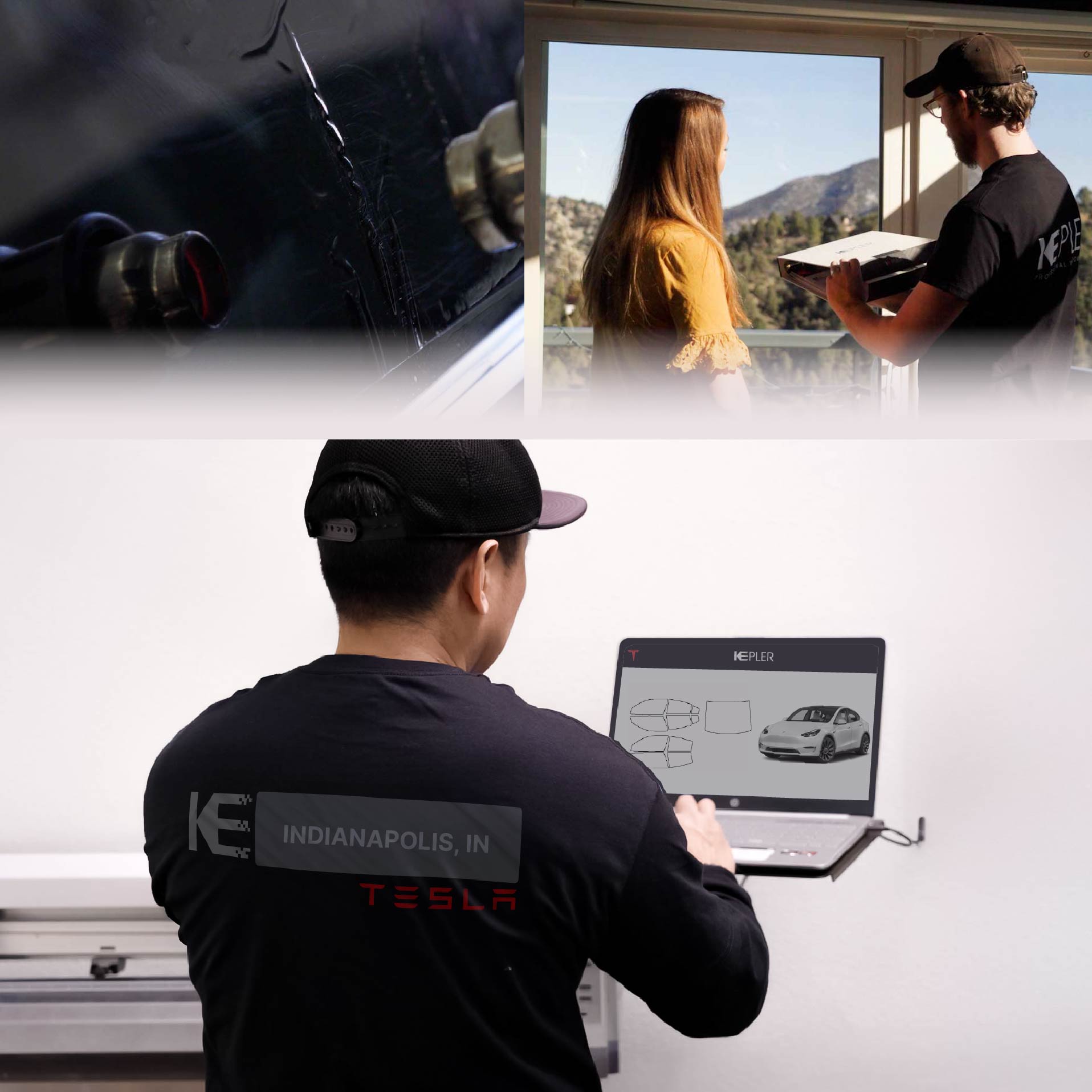 Kepler Technician Installing High-tech Window Tint to Tesla in Indianapolis