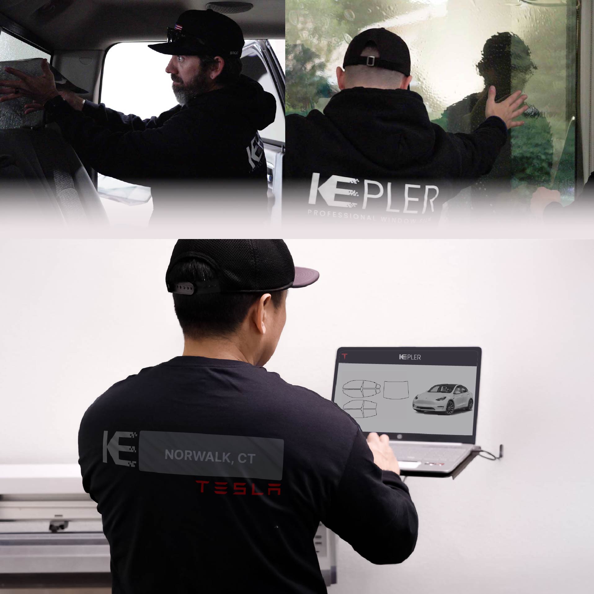 Expert Technician Installing Advanced Window Tint to Tesla in Norwalk