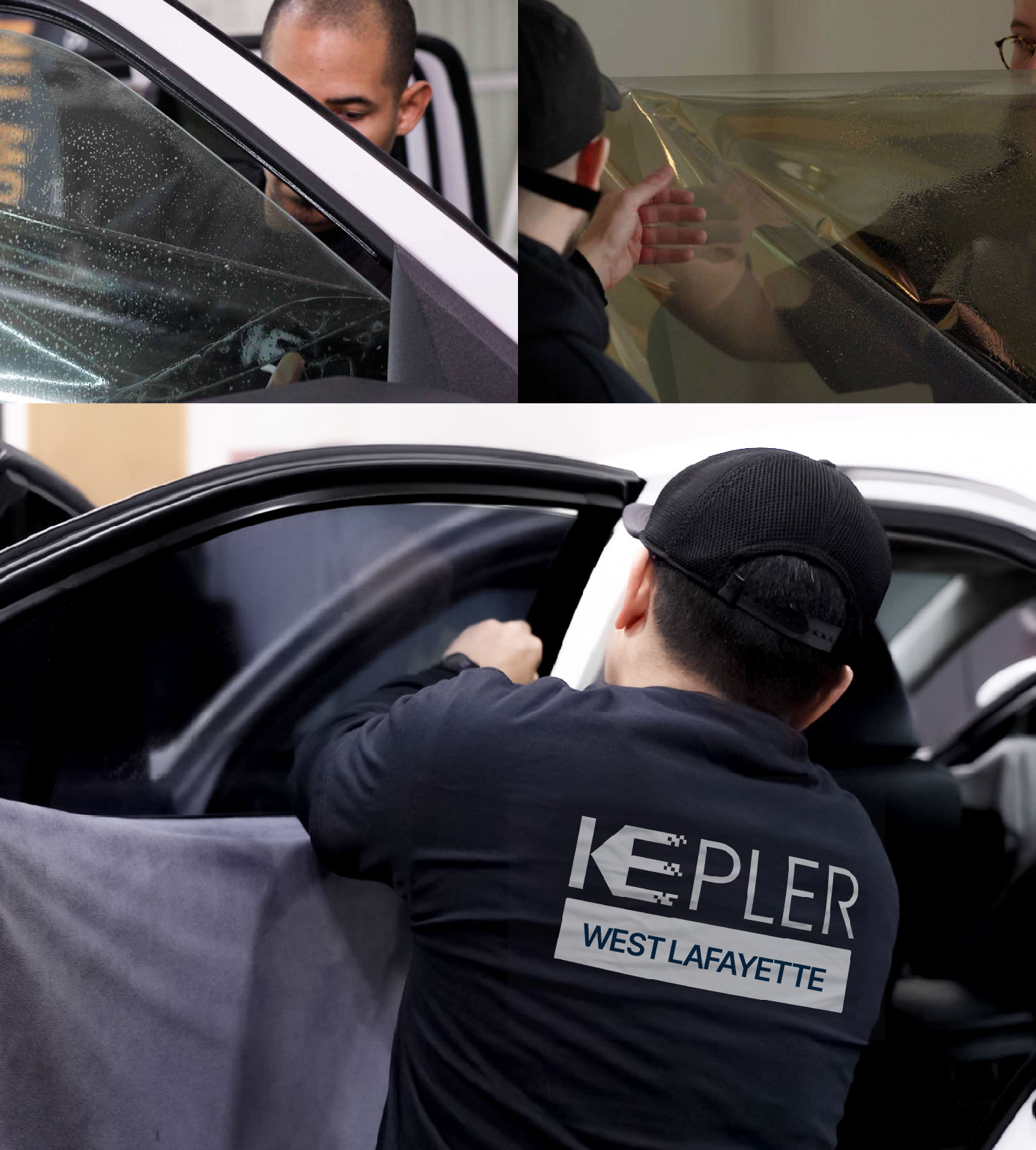 Automotive Window Tinting Expert Applying Film in West Lafayette, Indiana