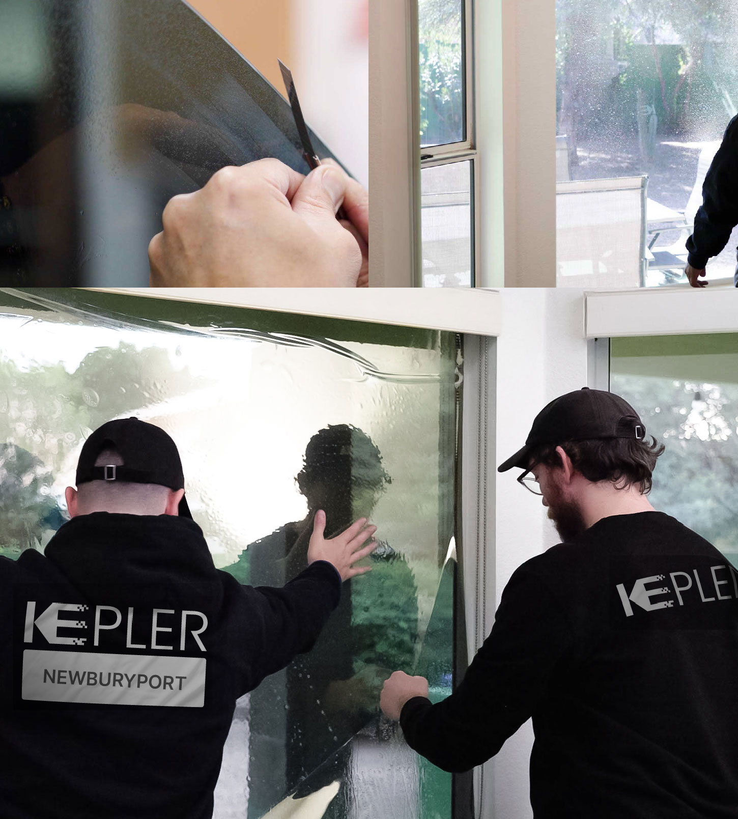 Expert Technician Fitting Advanced Window Tint to Home in Newburyport