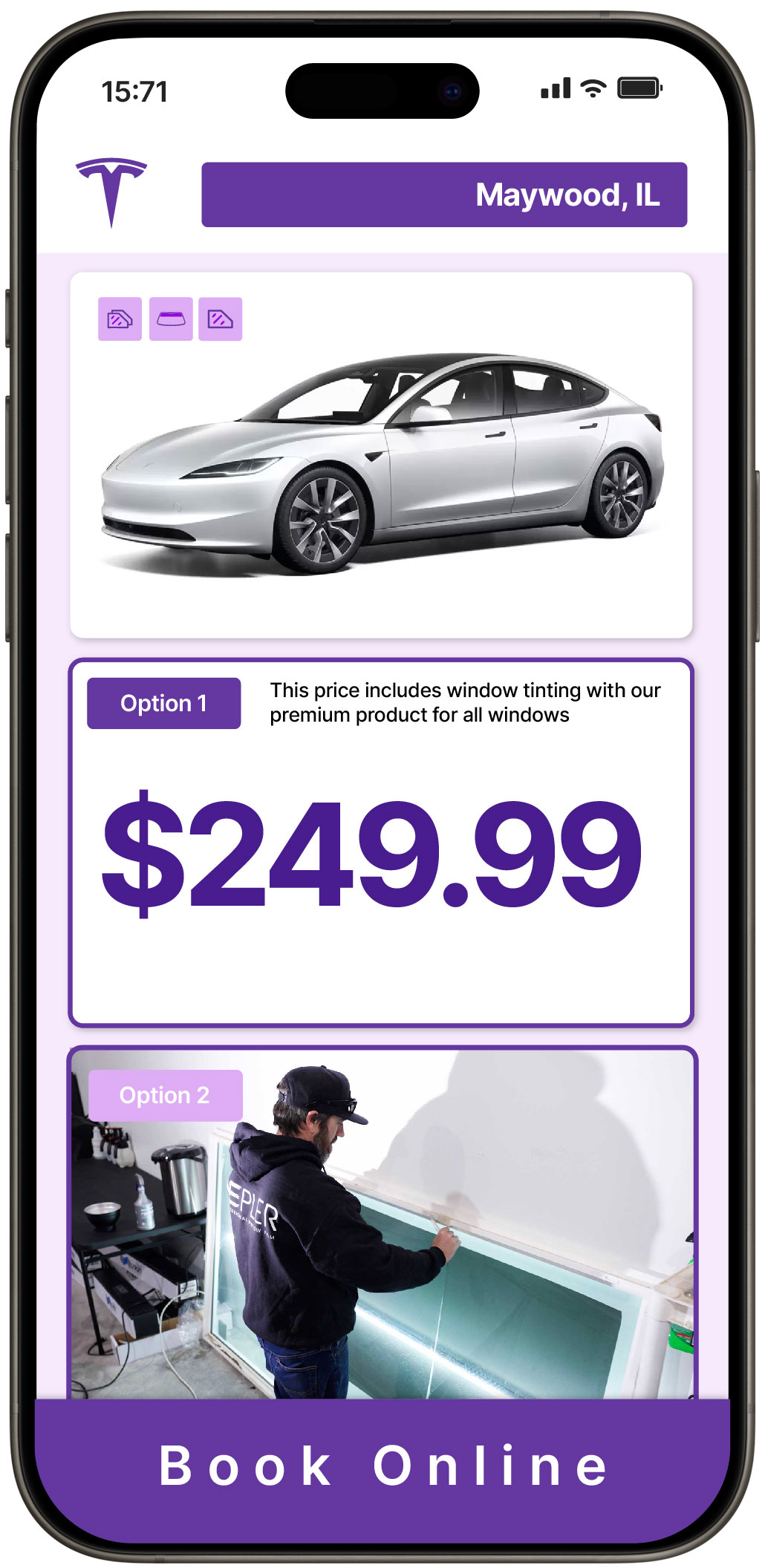 View Competitive Tesla Window Tinting Rates in Maywood, Illinois