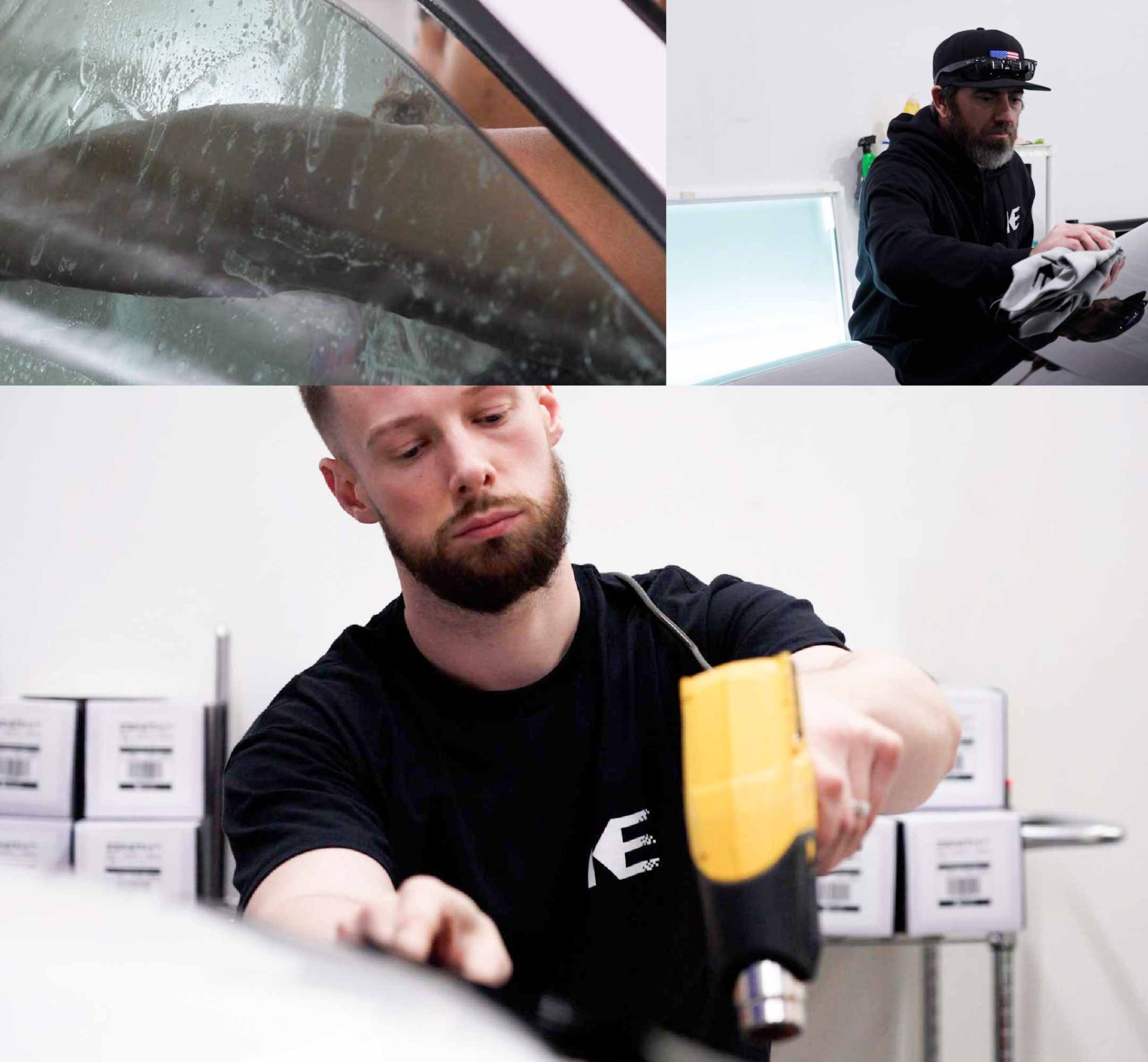 Kepler Technician Applying Ceramic Window Tint to Tesla in Indiana