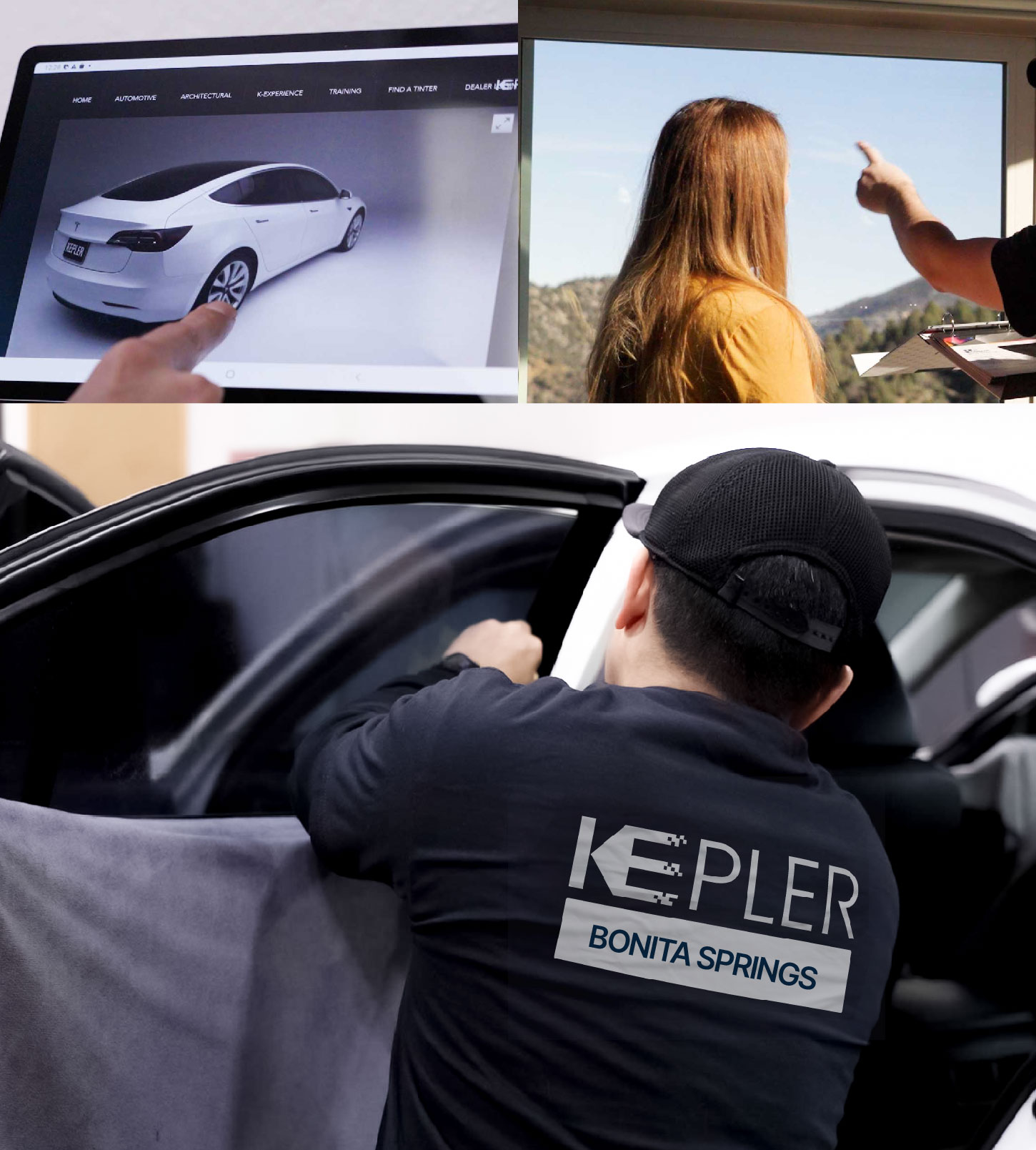 Automotive Window Tinting Expert Applying Film in Bonita Springs, Florida