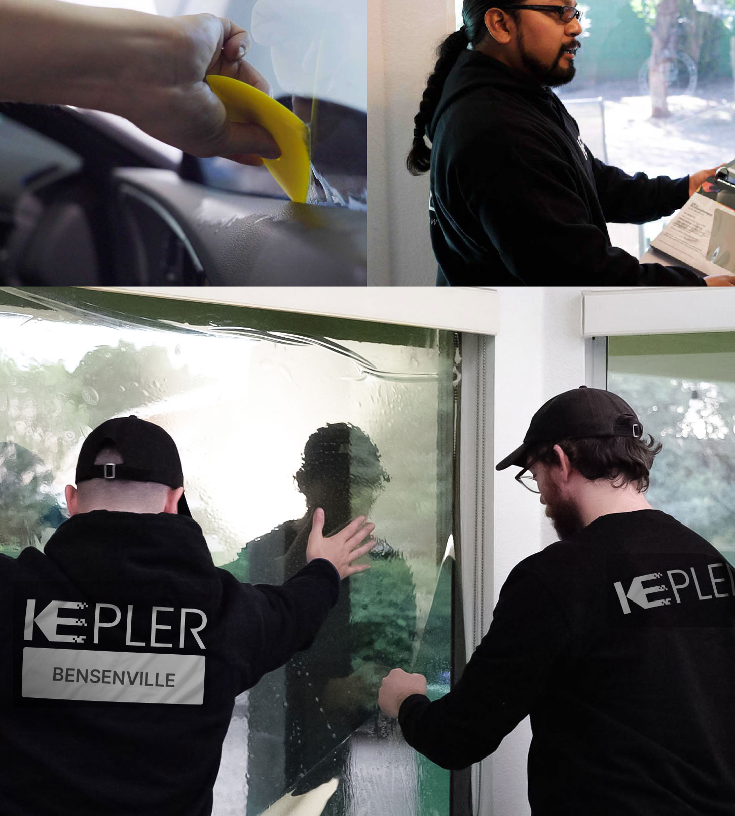 Expert Technician Fitting Advanced Window Tint to Home in Bensenville