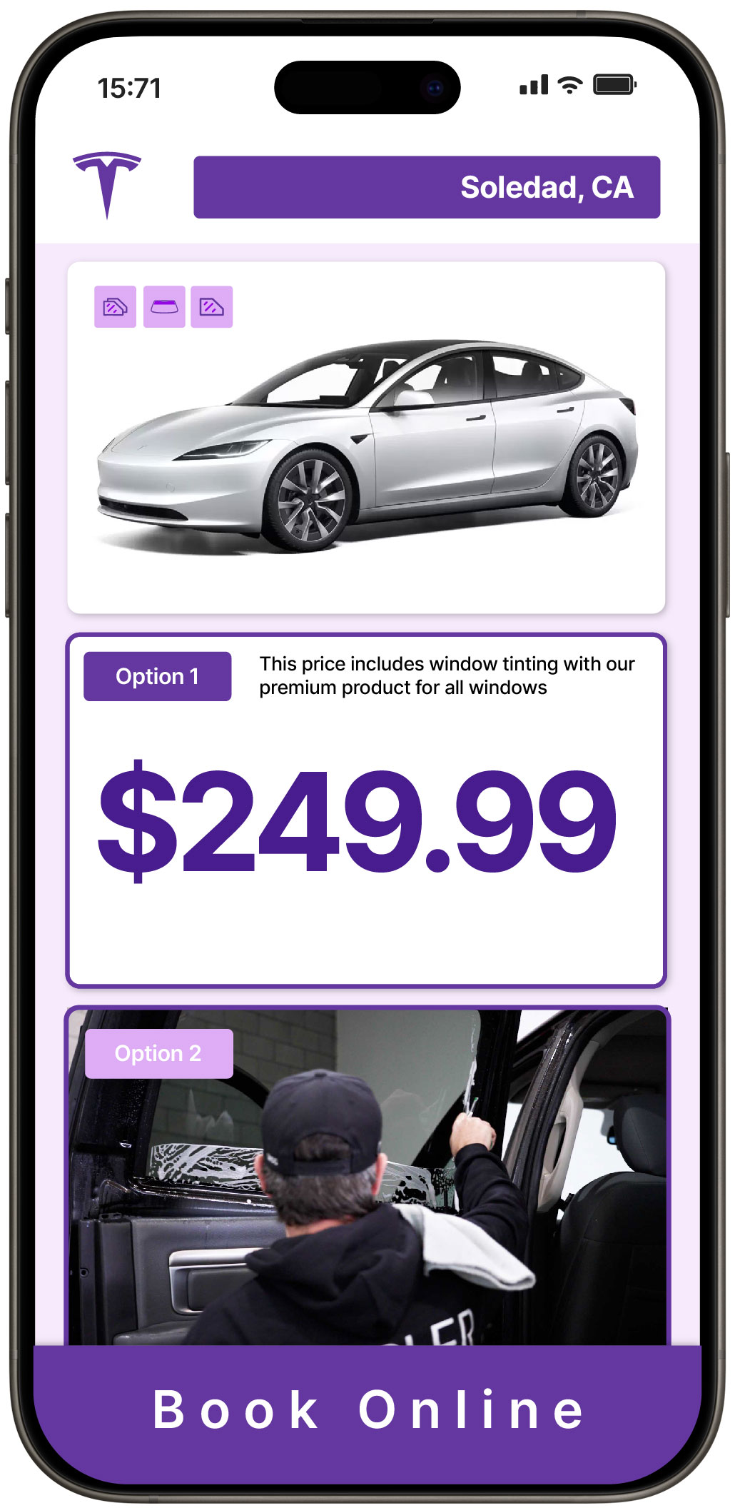 View Affordable Tesla Window Tinting Prices in Soledad, California