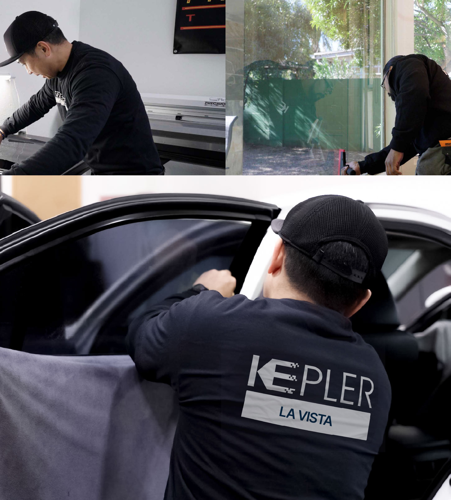 Automotive Window Tinting Expert Applying Film in La Vista, Nebraska
