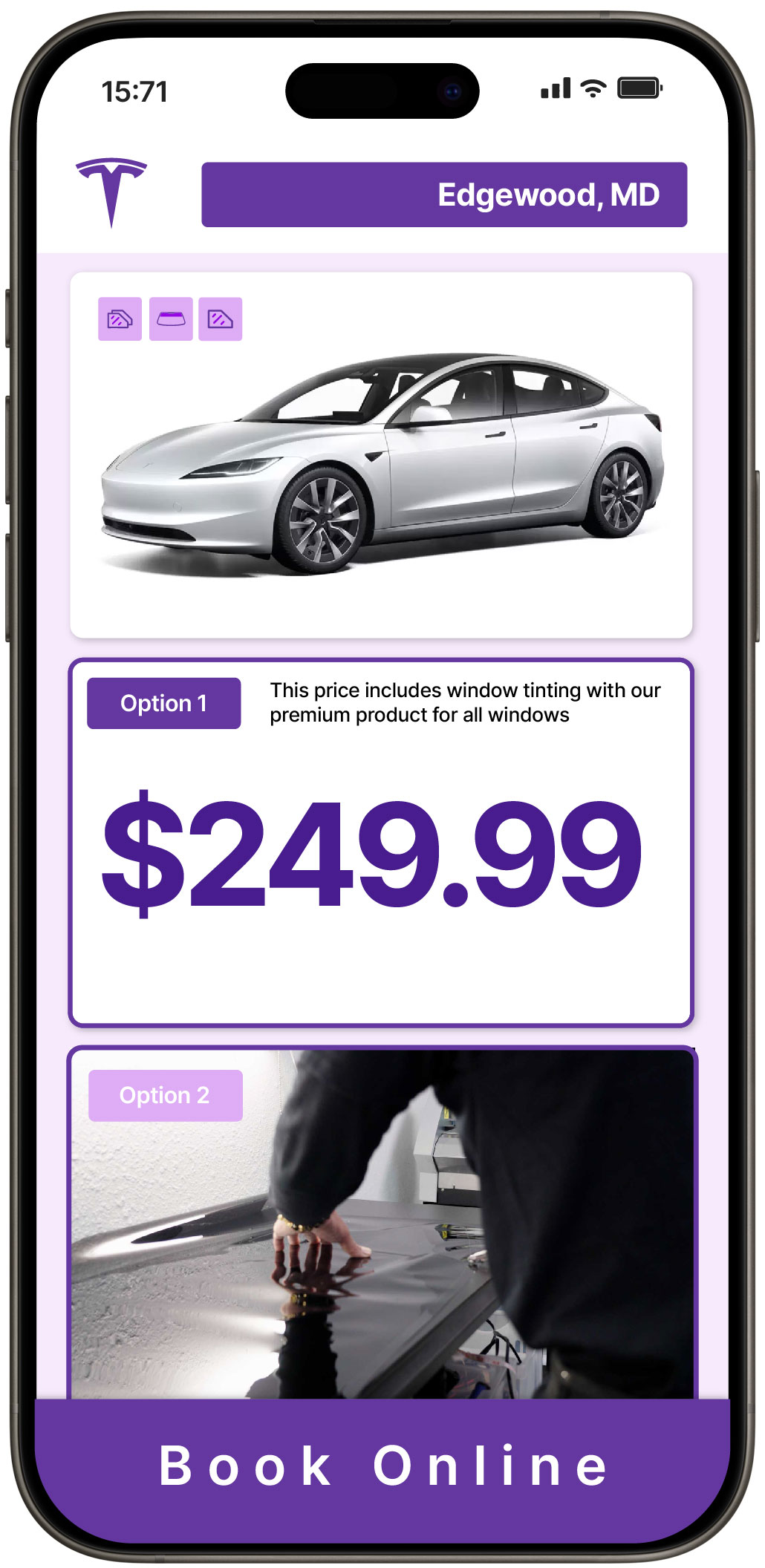 View Affordable Tesla Window Tinting Prices in Edgewood, Maryland