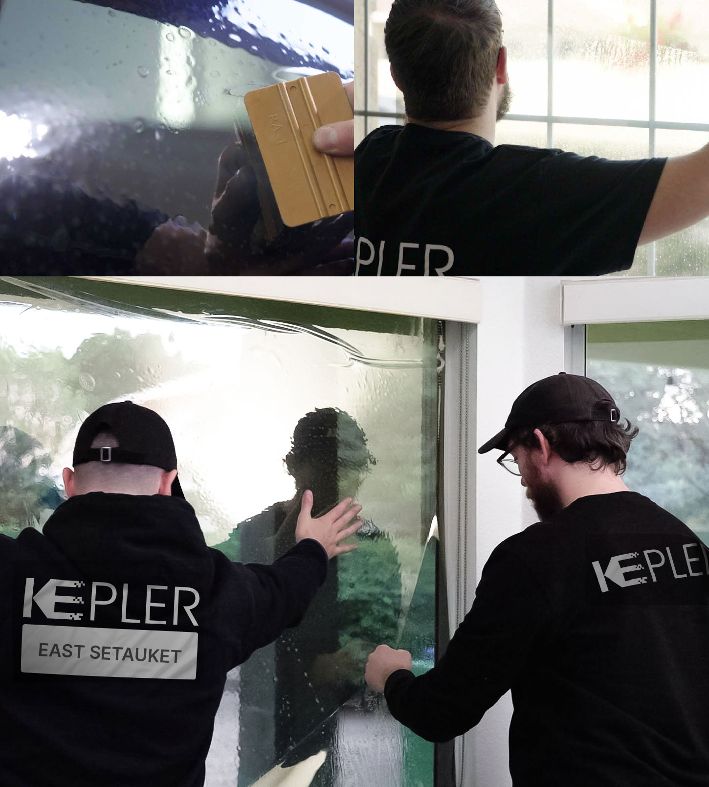 Expert Technician Installing High-tech Window Tint to Home in East Setauket