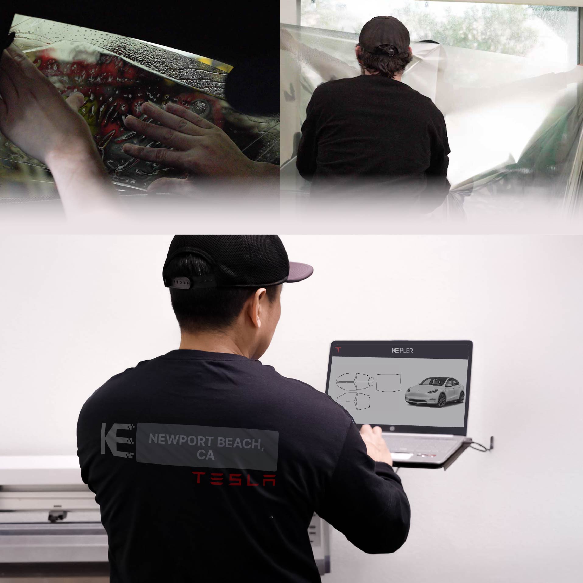 Kepler Technician Installing High-tech Window Tint to Tesla in Newport Beach