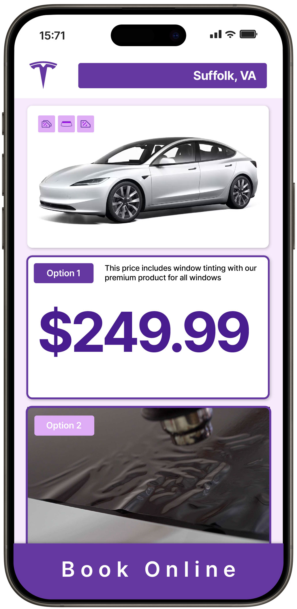 View Competitive Tesla Window Tinting Costs in Bristow, Virginia