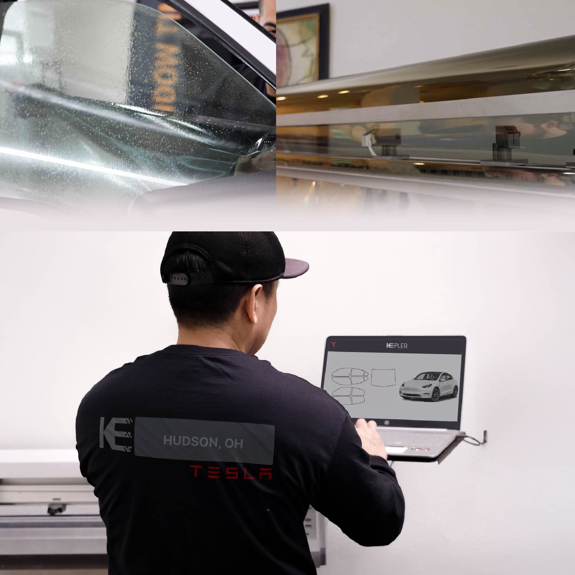 Kepler Technician Applying High-tech Window Tint to Tesla in Hudson