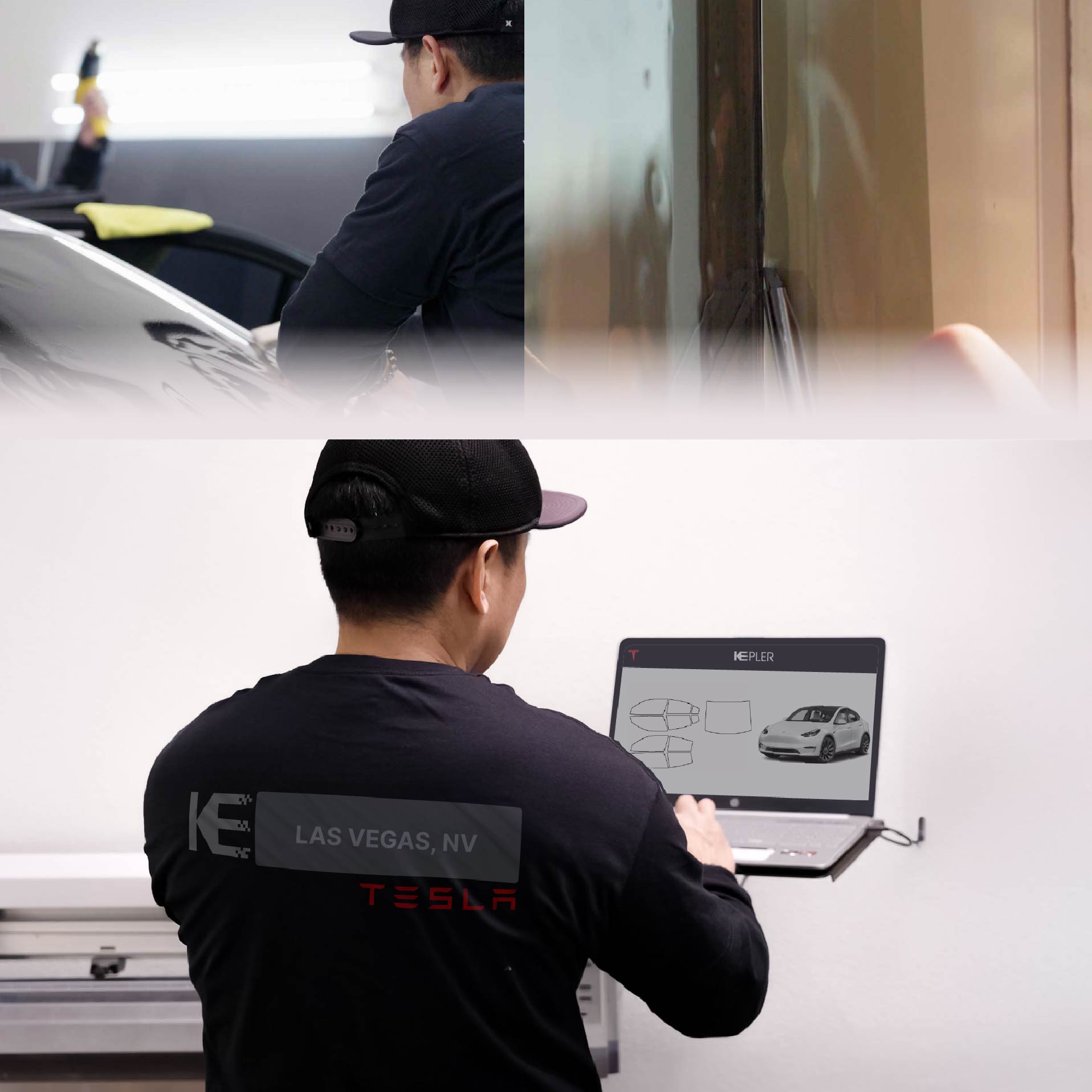 Expert Technician Installing Ceramic Window Tint to Tesla in Las Vegas
