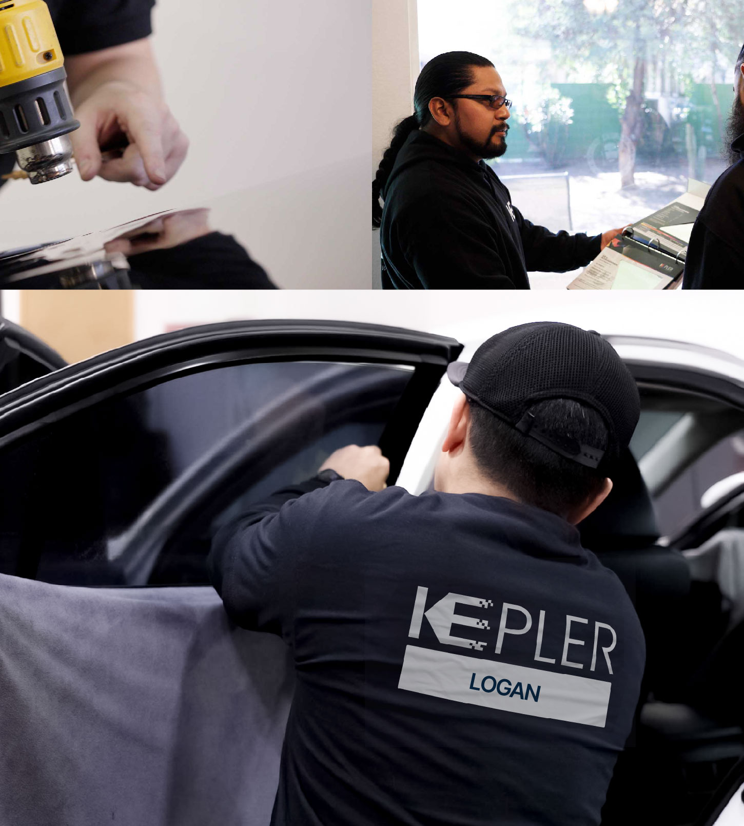 Automotive Window Tinting Expert Applying Film in Logan, Utah