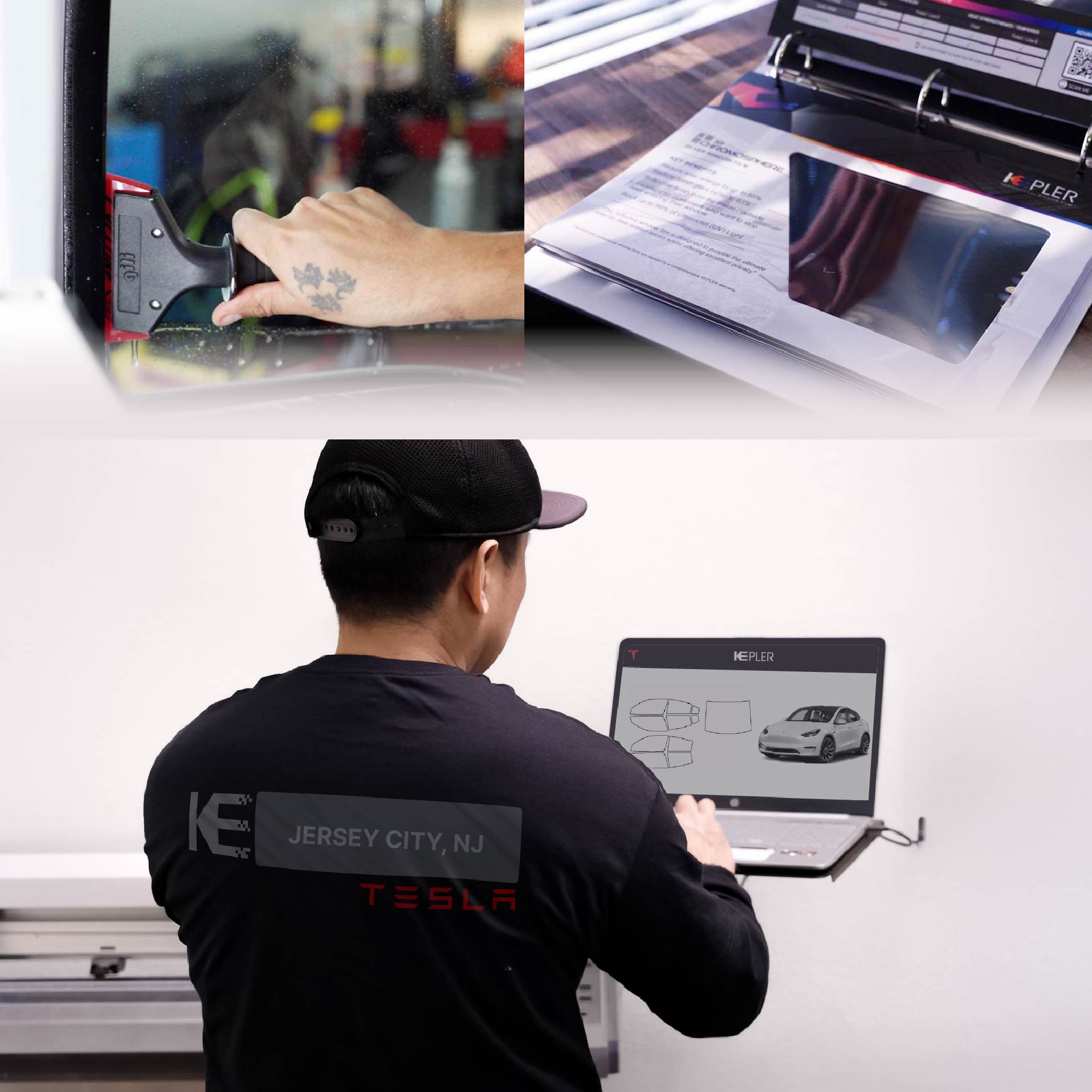 Kepler Technician Installing High-tech Window Tint to Tesla in Jersey City