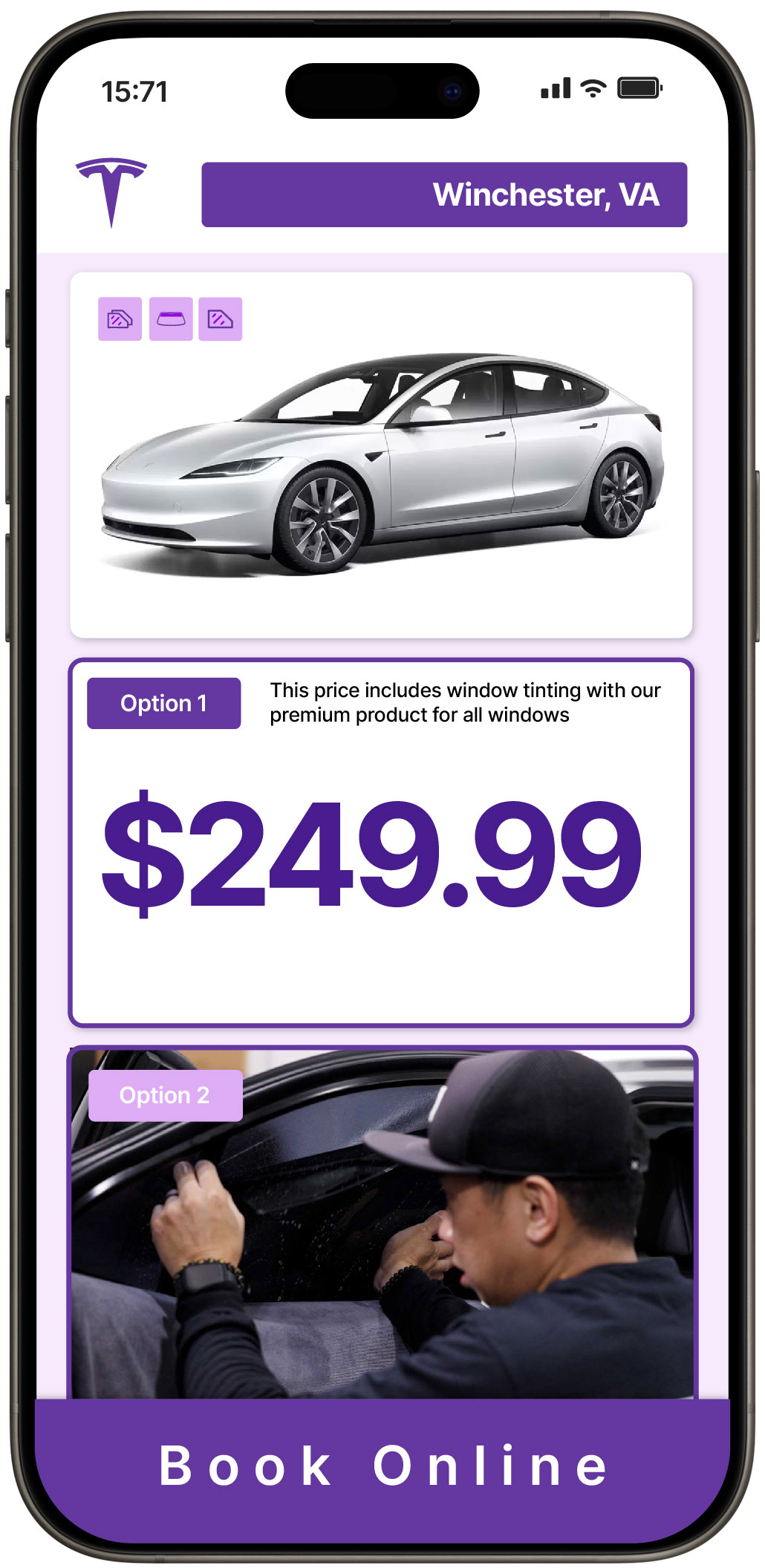 View Competitive Tesla Window Tinting Costs in Winchester, Virginia