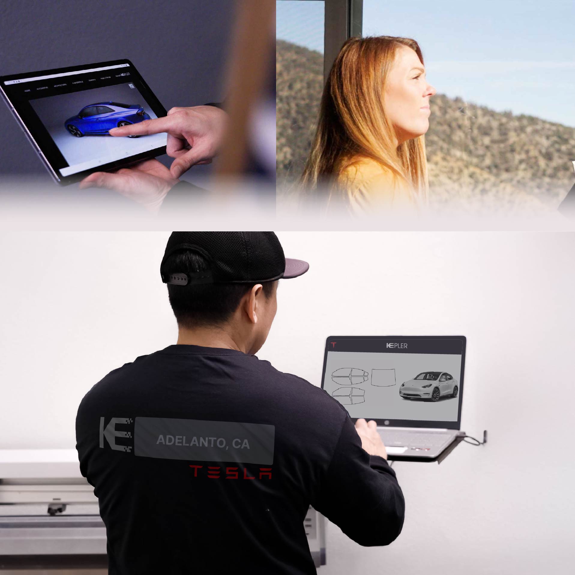 Expert Technician Fitting Ceramic Window Tint to Tesla in Adelanto