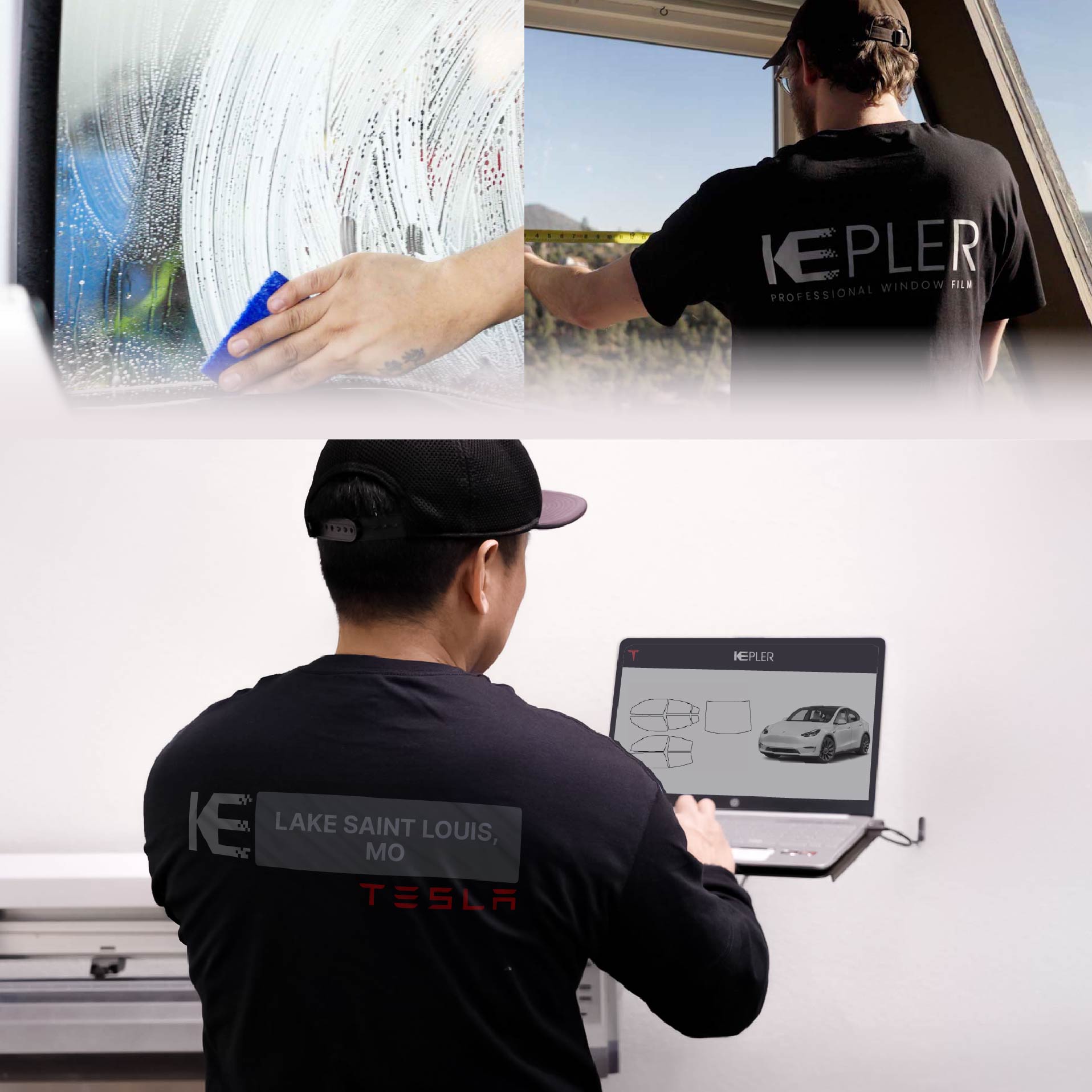 Kepler Technician Installing Ceramic Window Tint to Tesla in Lake Saint Louis
