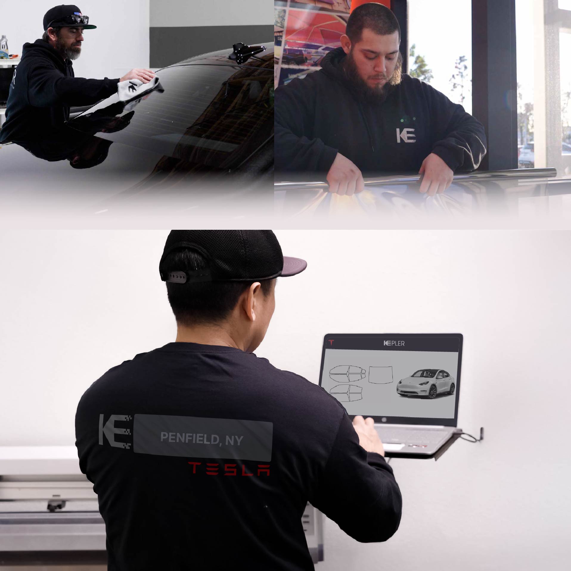 Expert Technician Installing High-tech Window Tint to Tesla in Penfield