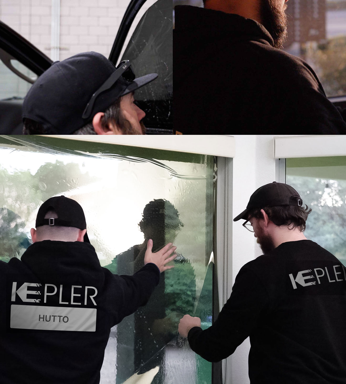 Expert Technician Applying Advanced Window Tint to Home in Hutto