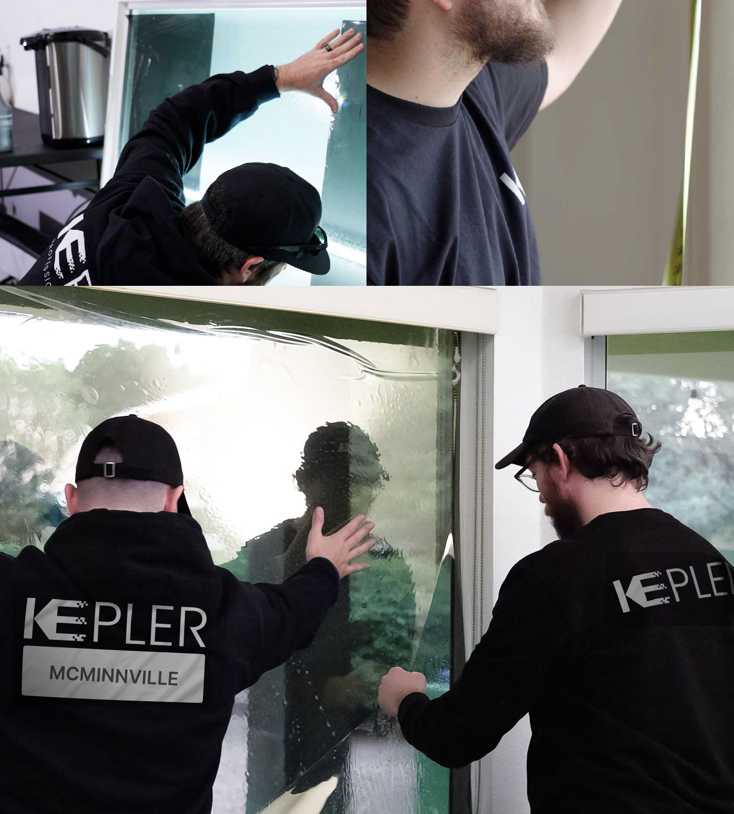 Expert Technician Fitting High-tech Window Tint to Home in McMinnville
