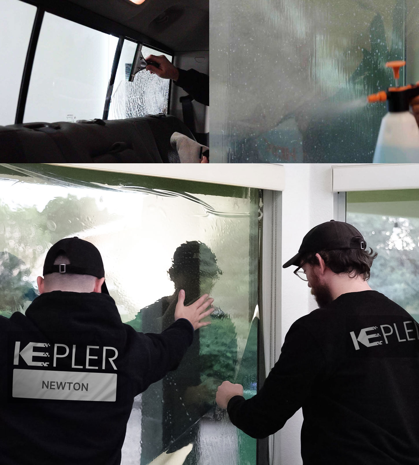 Kepler Technician Applying Ceramic Window Tint to Home in Newton